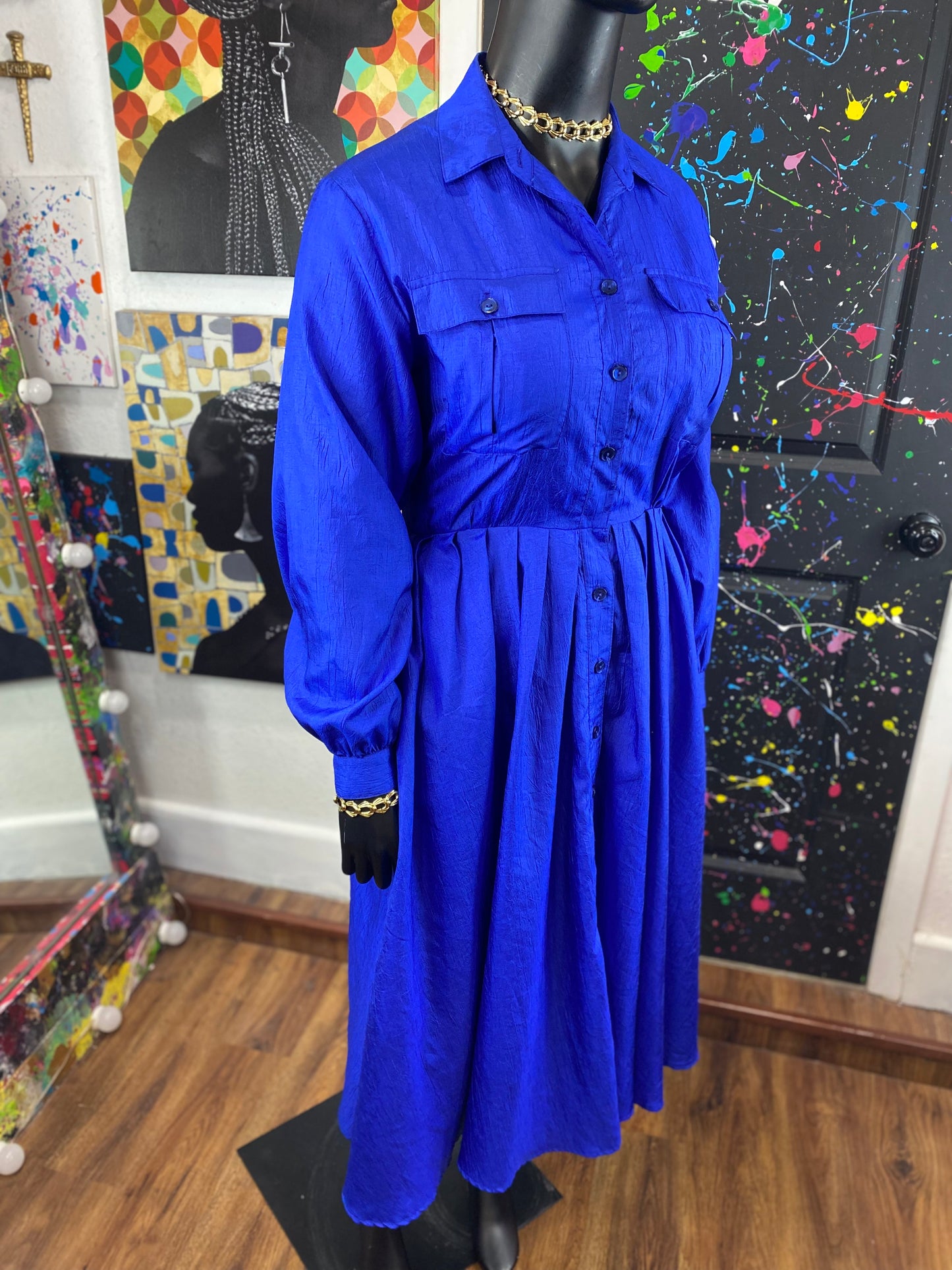 Vintage Blue Long Sleeve Dress