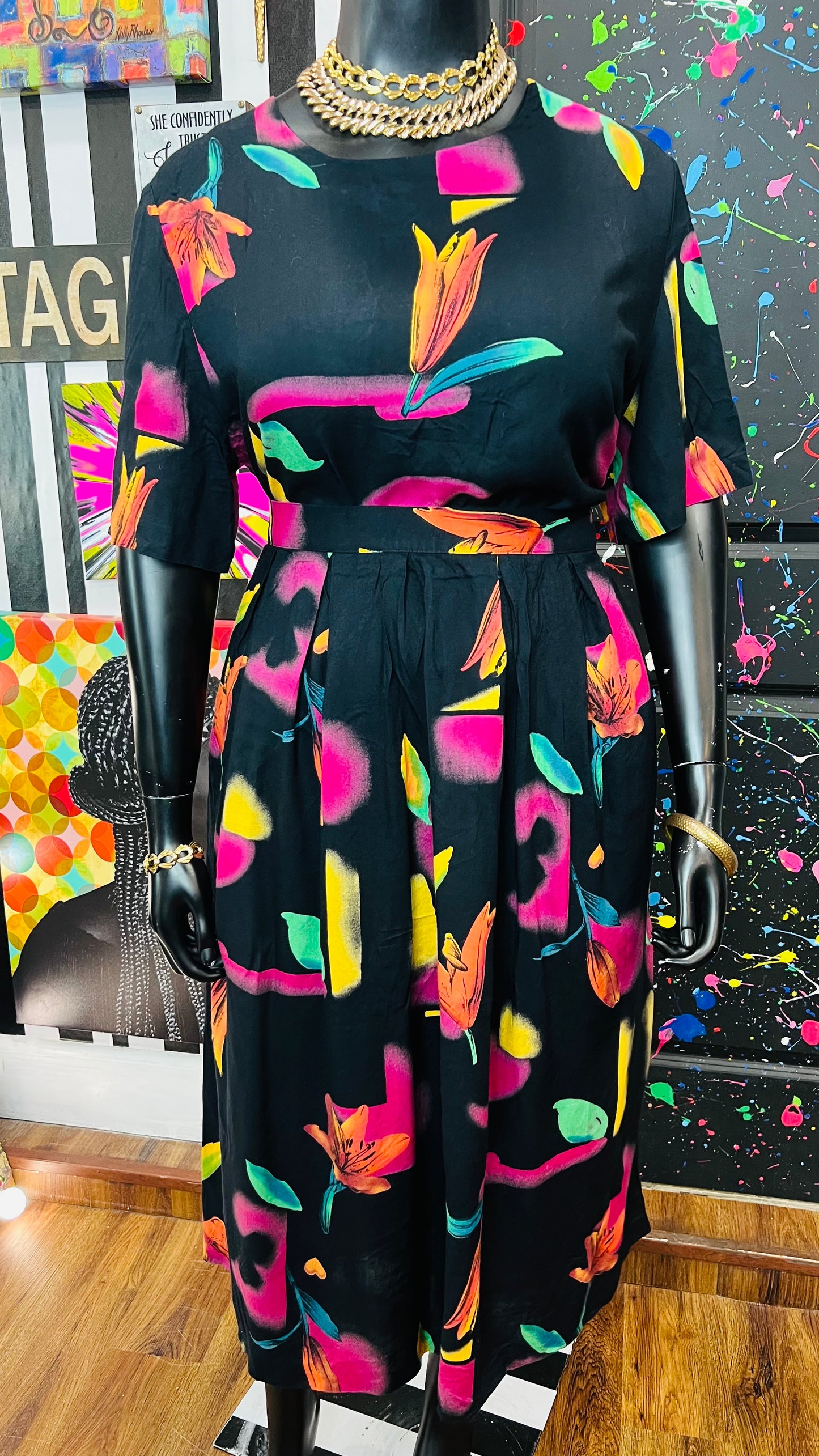 Vintage Rayon Abstract Skirt Set (22)