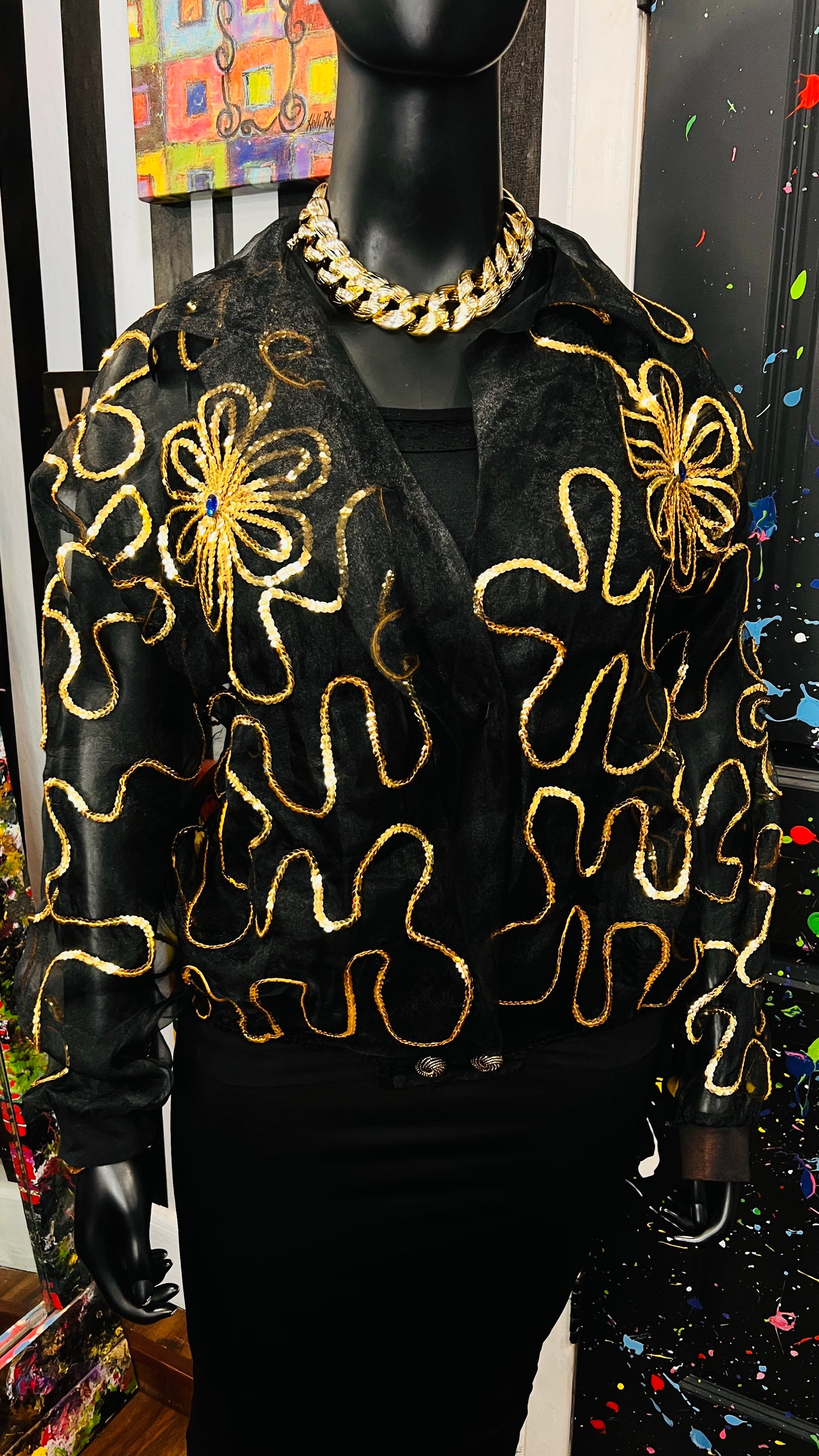 Vintage Sheer Black Jeweled Embroidered Top (22/24)