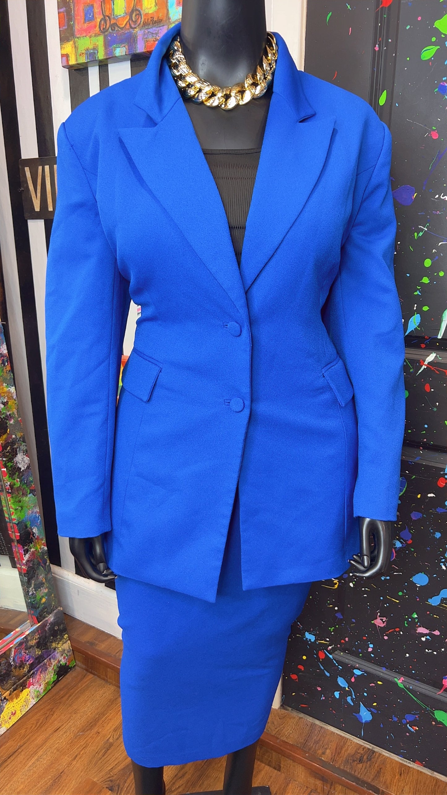 Vintage Solid Blue Skirt Suit (18)