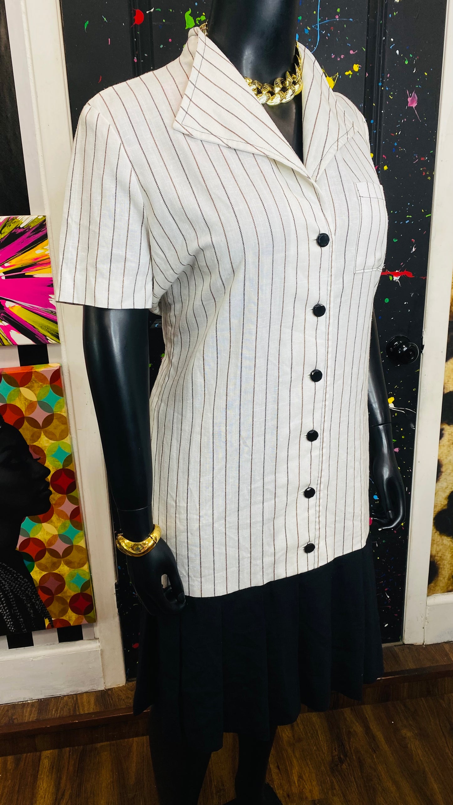 Vintage Brown, Black & White Dress (18)