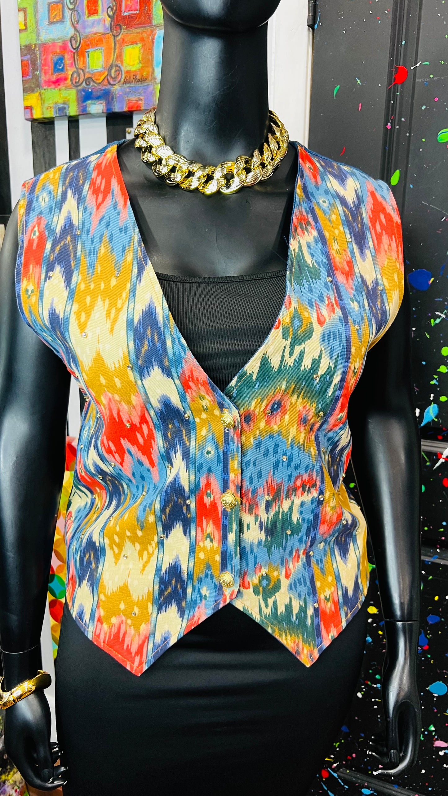 Vintage Abstract Jeweled Denim Vest (14)