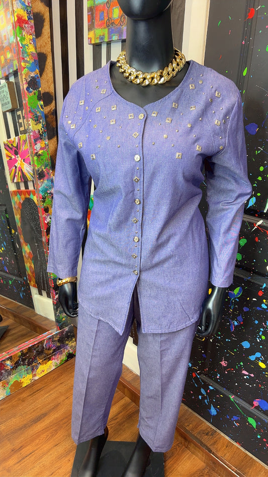 Vintage Denim Studded Pants Set (16)