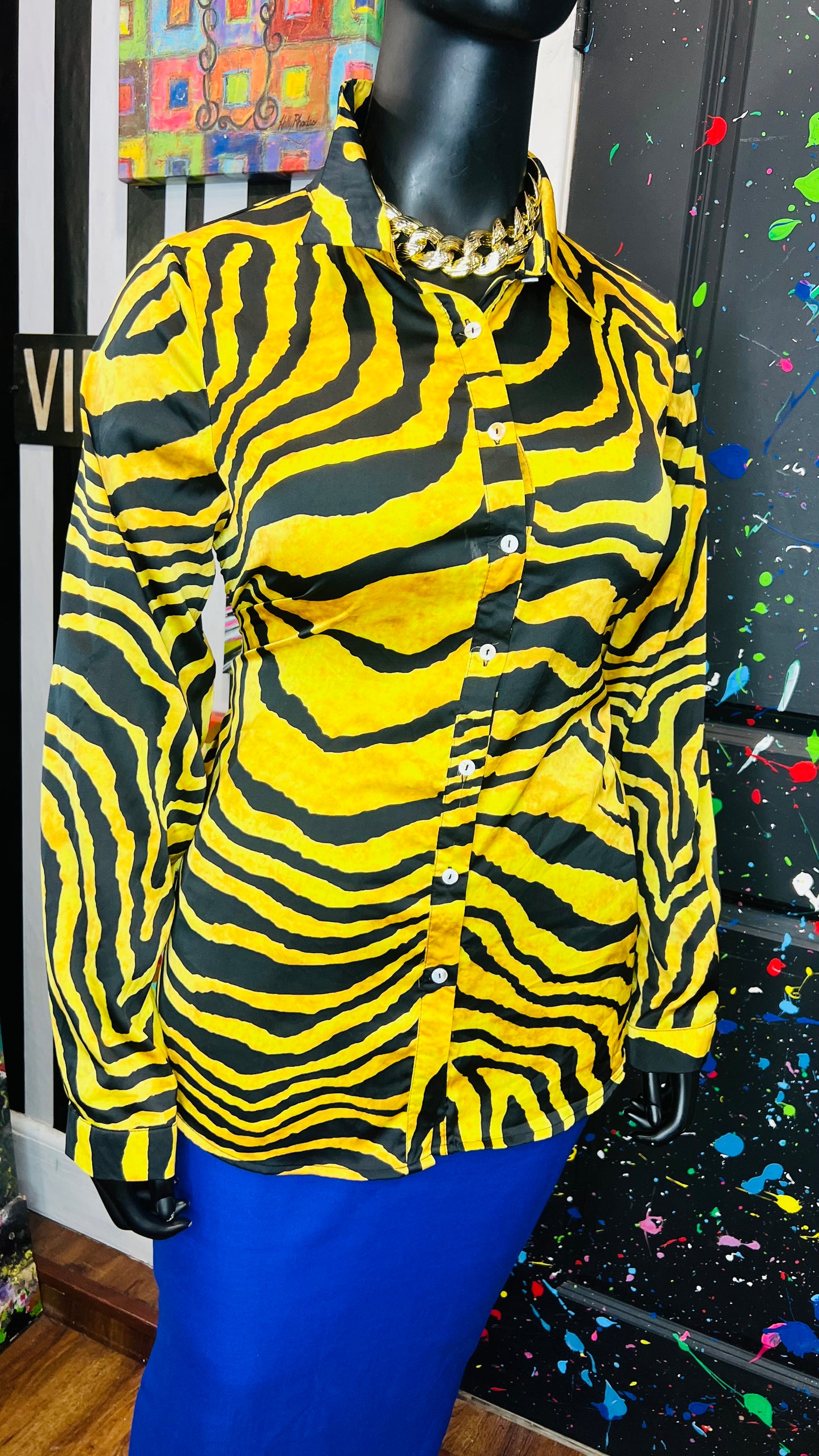 Gold Tiger Print Blouse Long Sleeve Blouse (20)