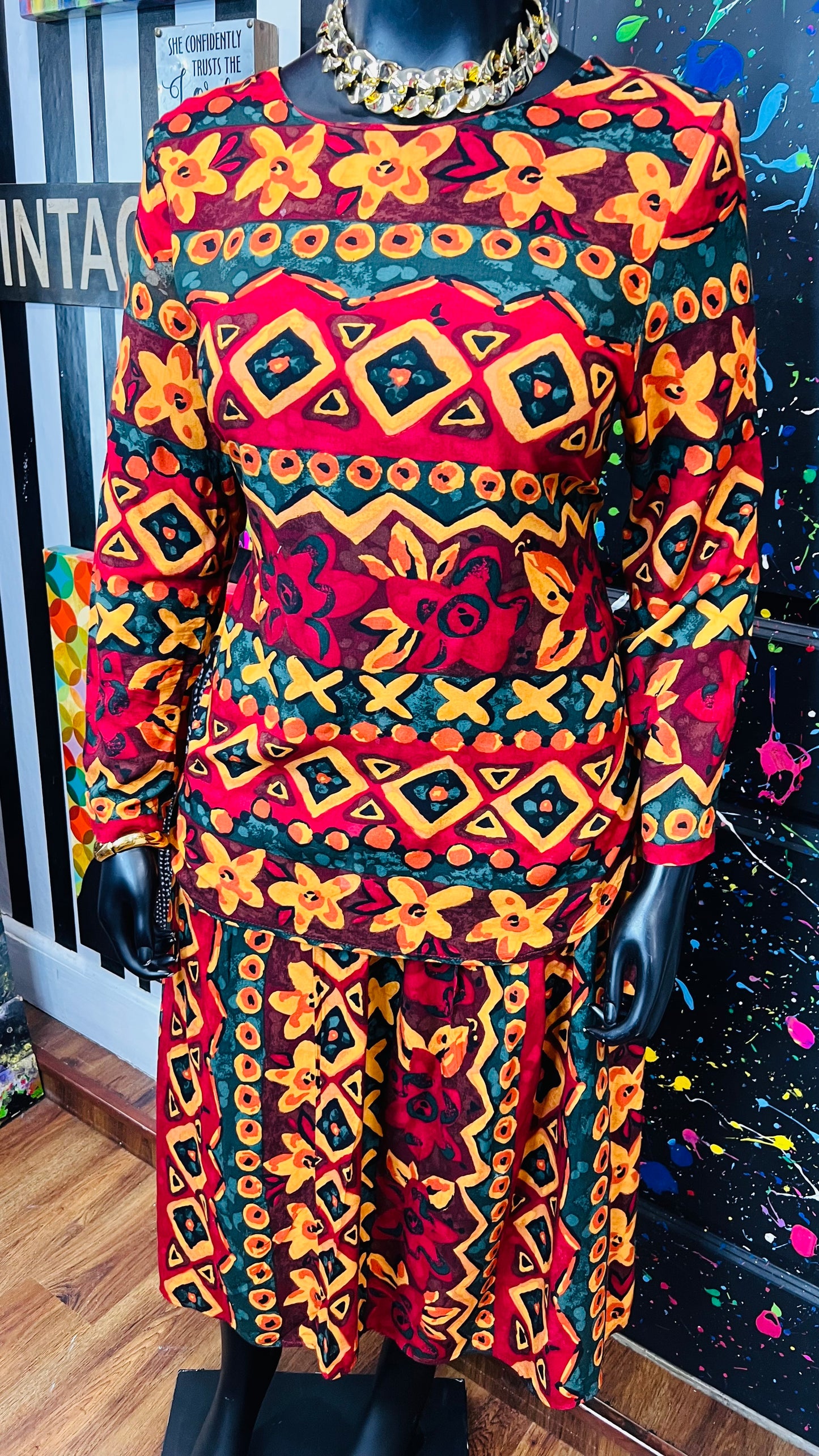 Vintage Abstract Rayon Skirt Set (16)