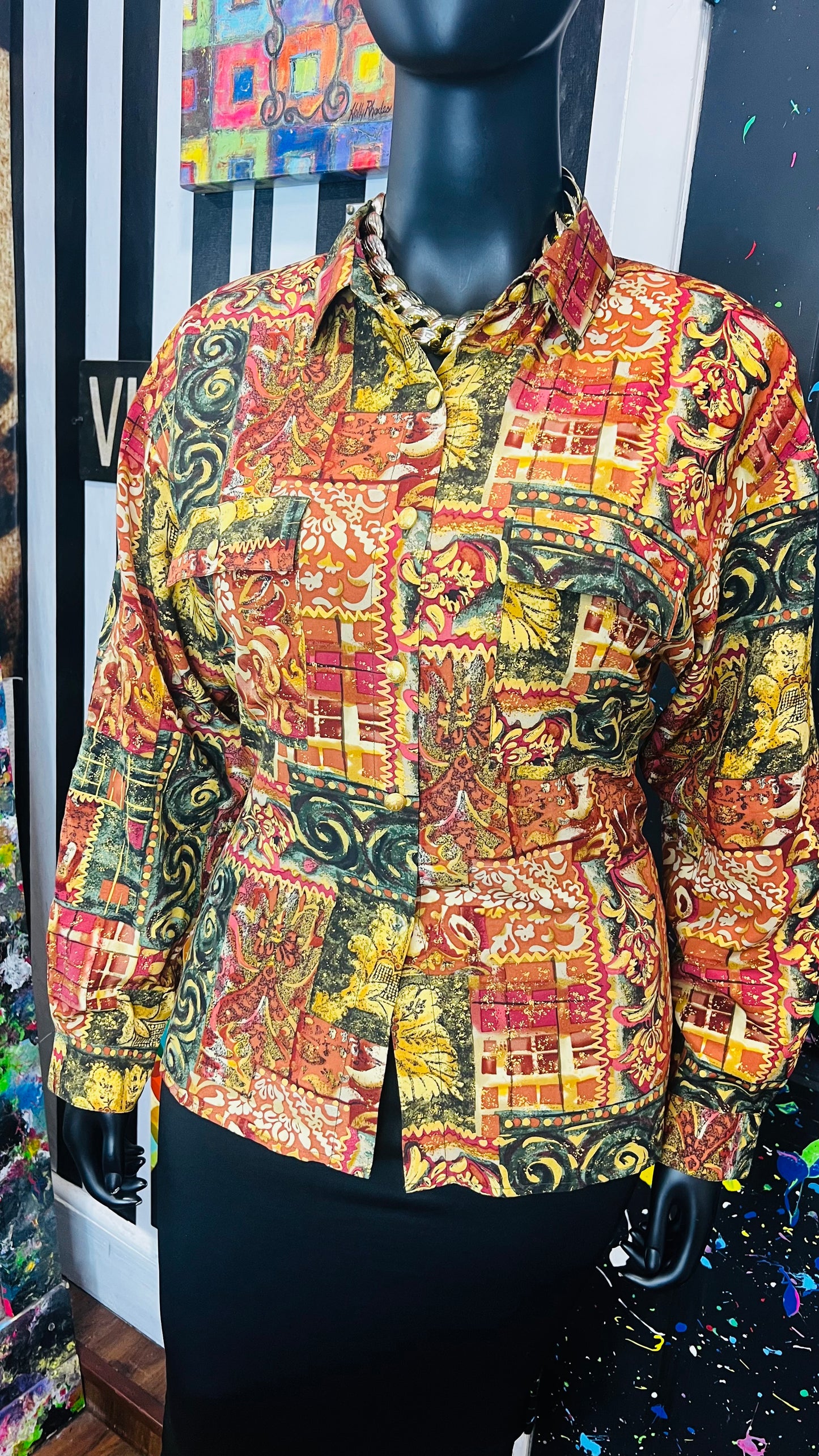 Vintage 100% Silk Abstract Blouse (14)