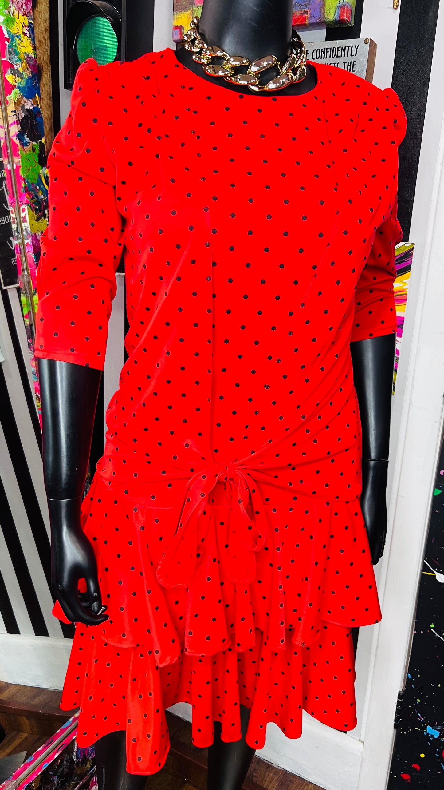 Vintage Red & Black Polka Dot Dress (12)