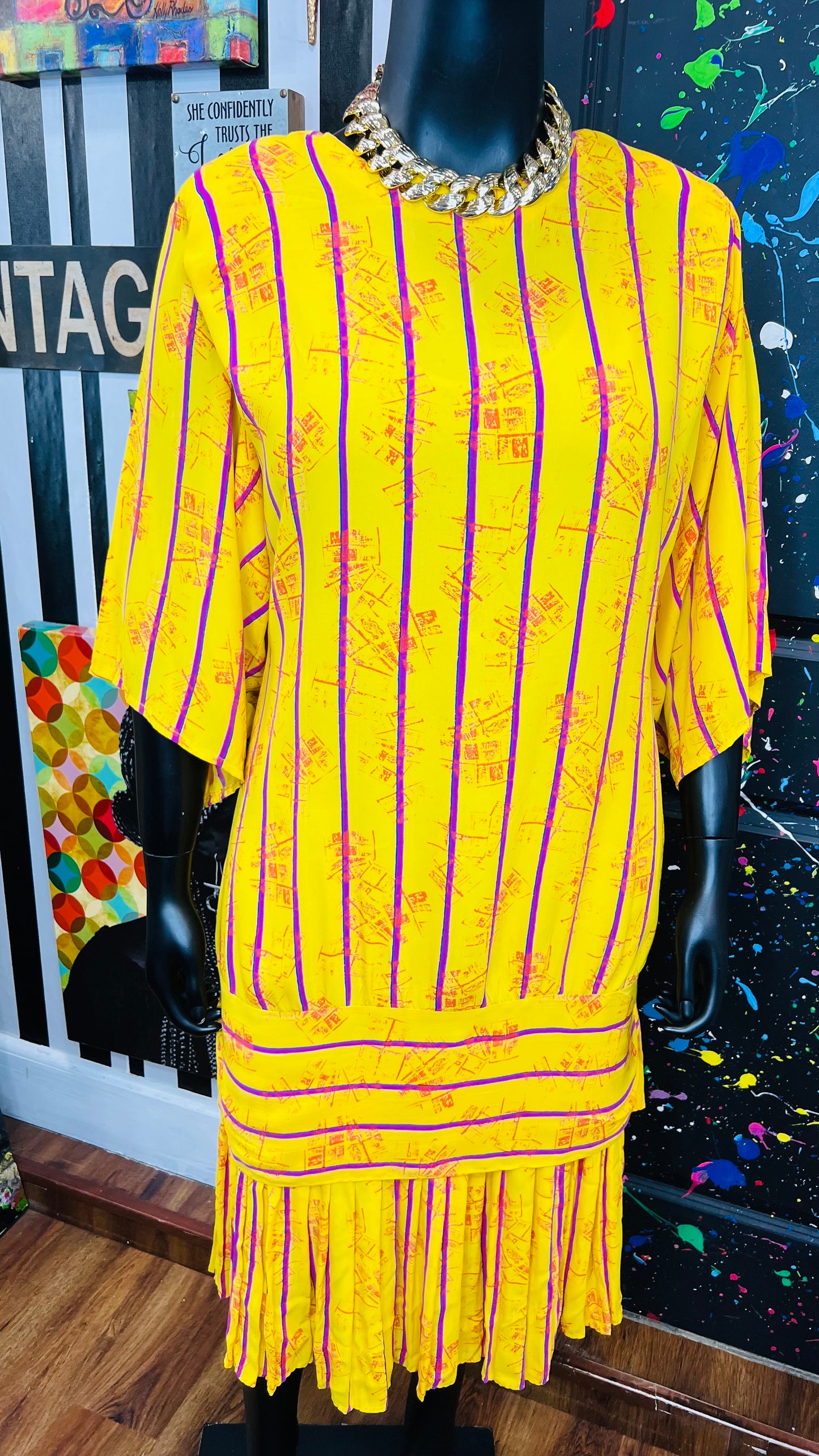 Vintage Yellow, Pink & Orange 80’s Dress (20)