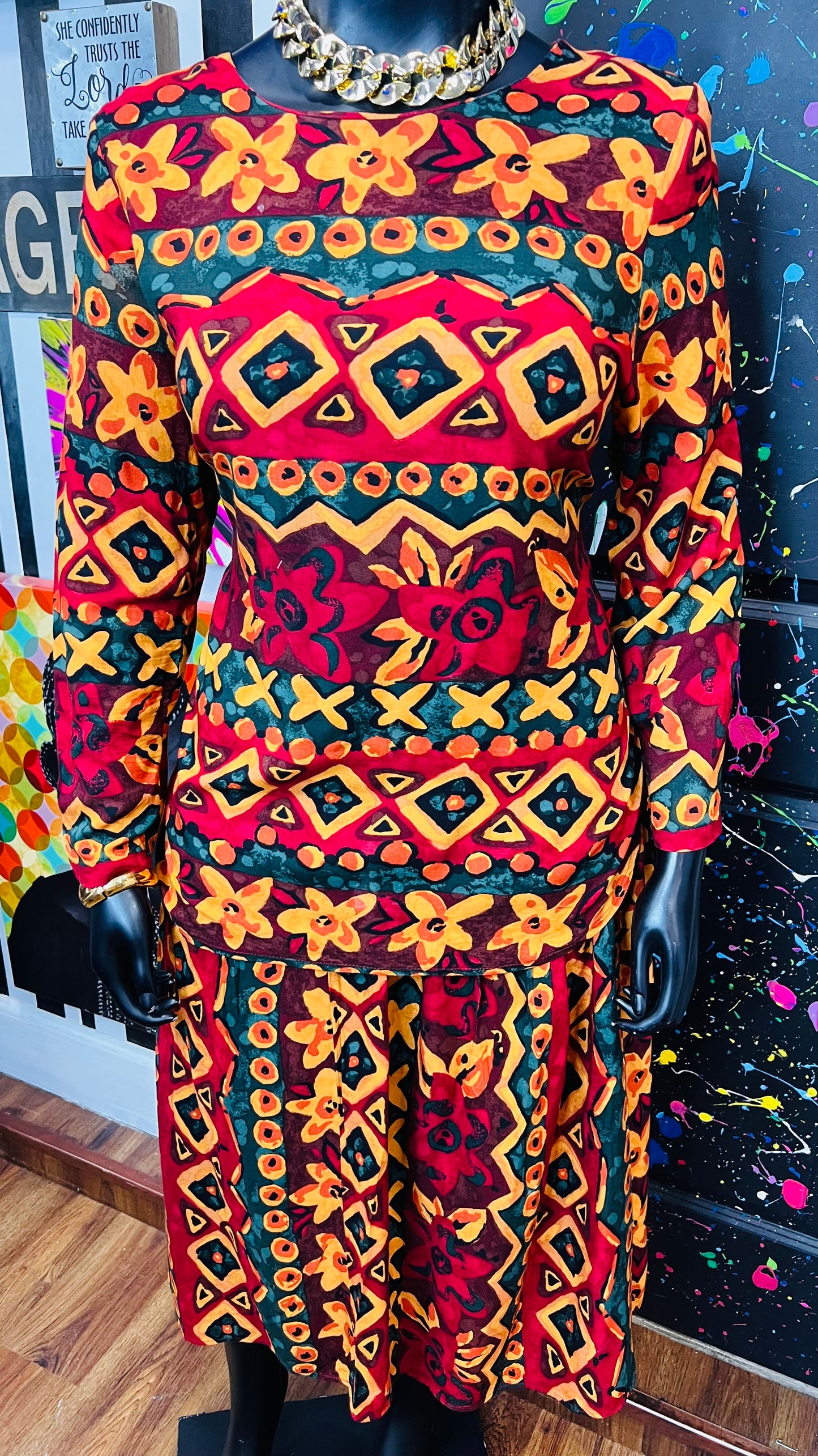 Vintage Abstract Rayon Skirt Set (16)