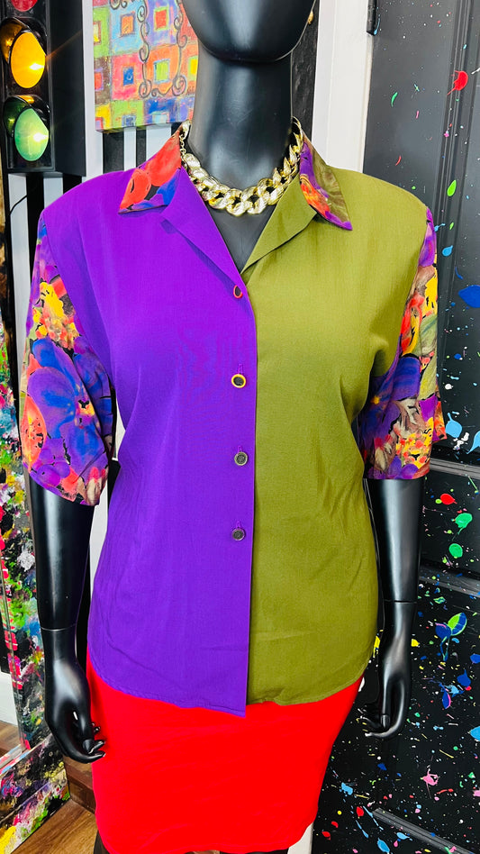 Vintage Color Block & Floral Deadstock/ New w/Tags Blouse (14)