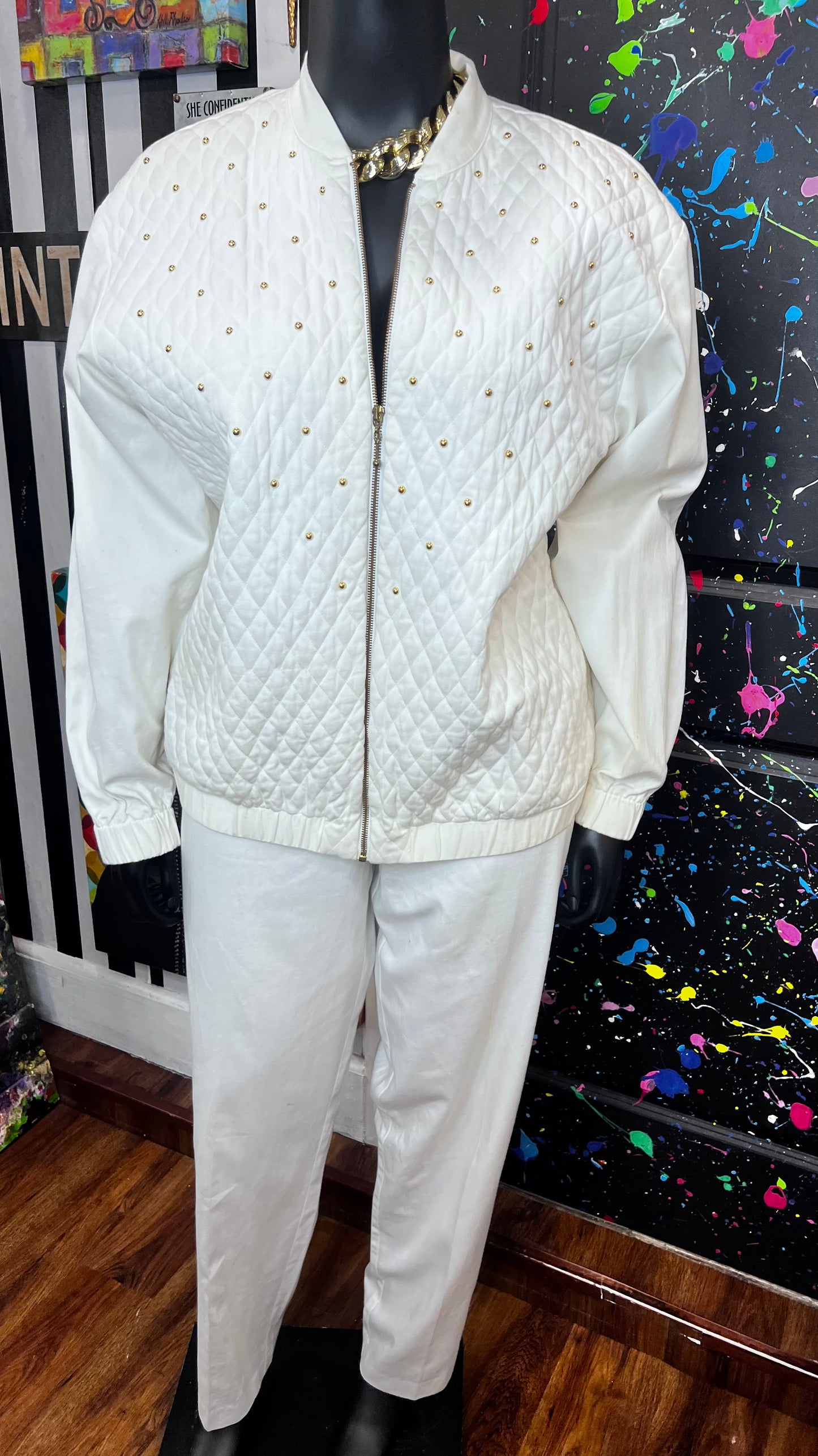 Vintage White & Gold Studds Pants Set (20)