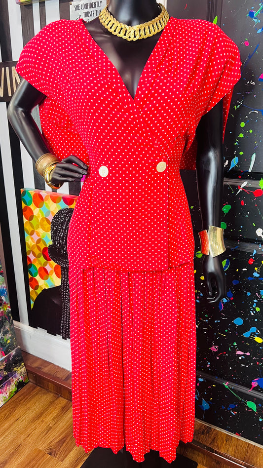 Vintage ‘Maggie’ Red & White Polka Dot Skirt Set (12)