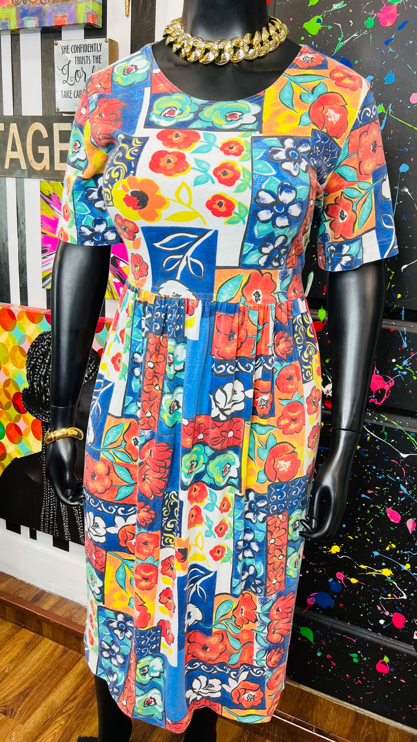 Vintage Distressed Floral Cotton Dress (22)