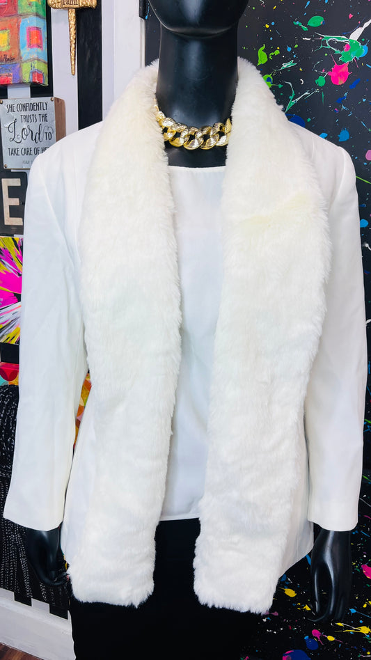 Vintage Cream Blouse & Faux Fur Collar Blazer (20W)