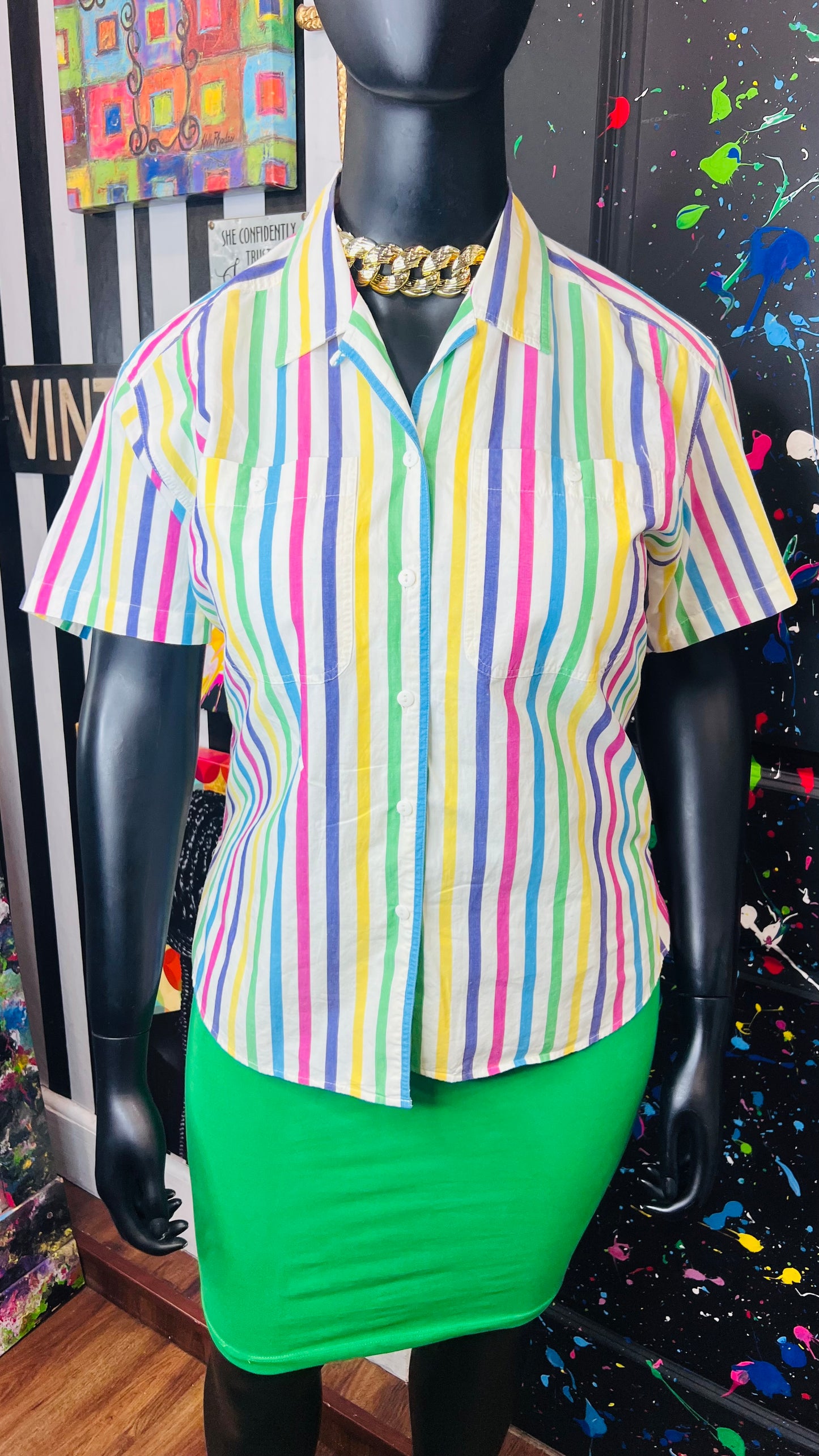 Vintage Cotton Striped Blouse (14)