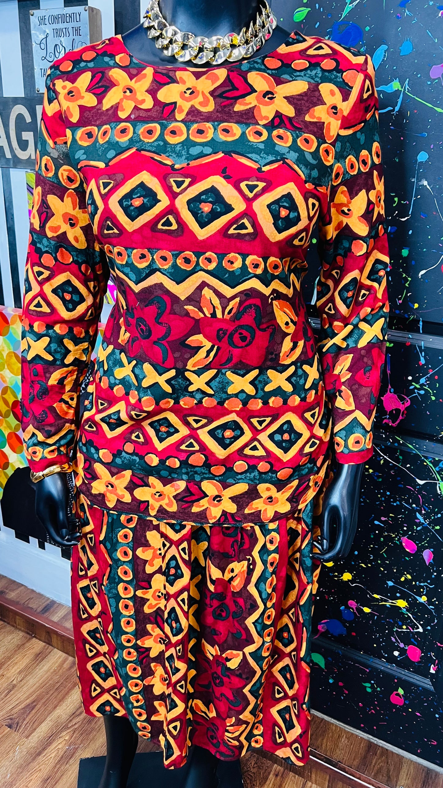 Vintage Abstract Rayon Skirt Set (16)