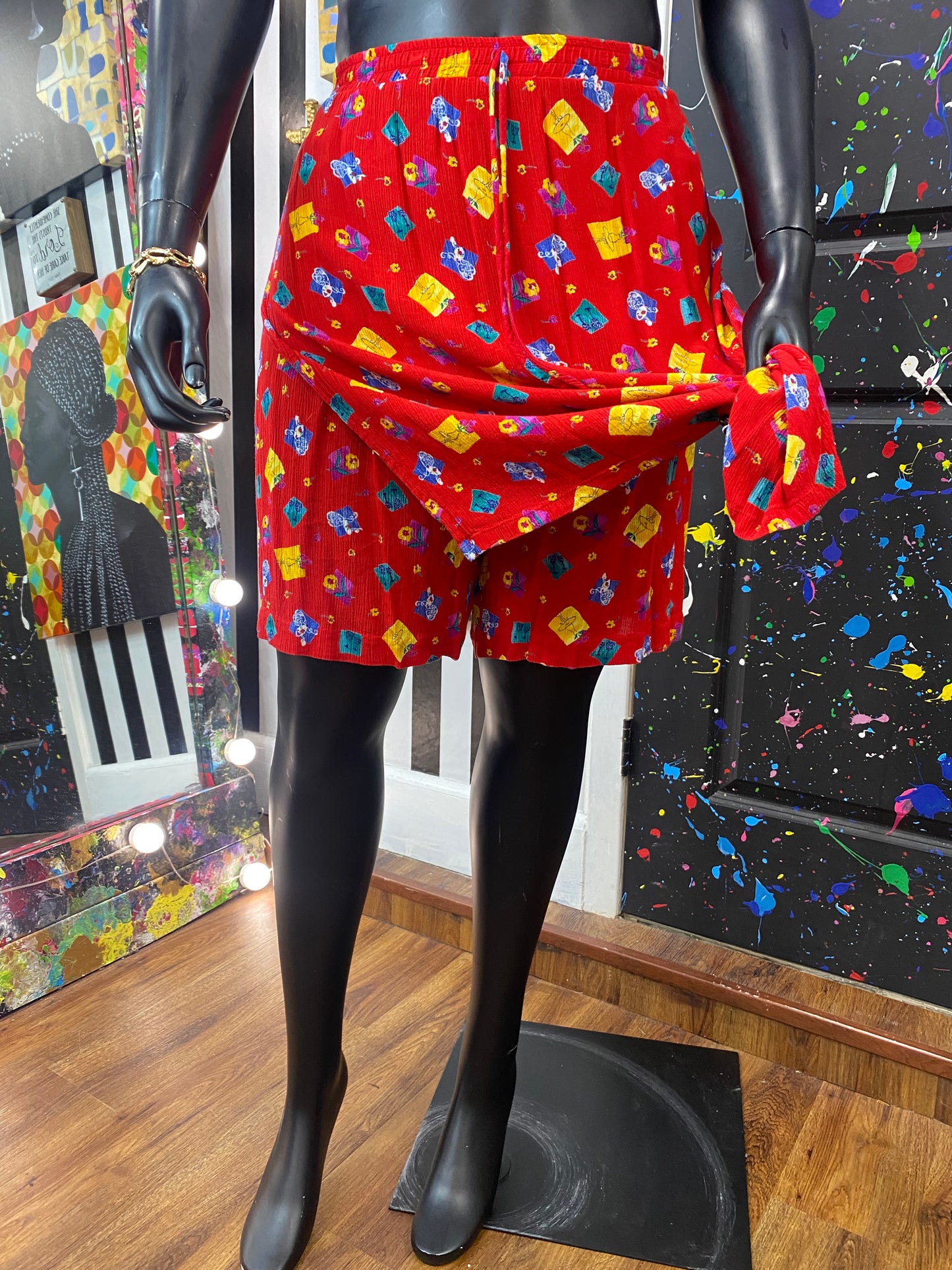 Vintage Red Floral Scort Skirt