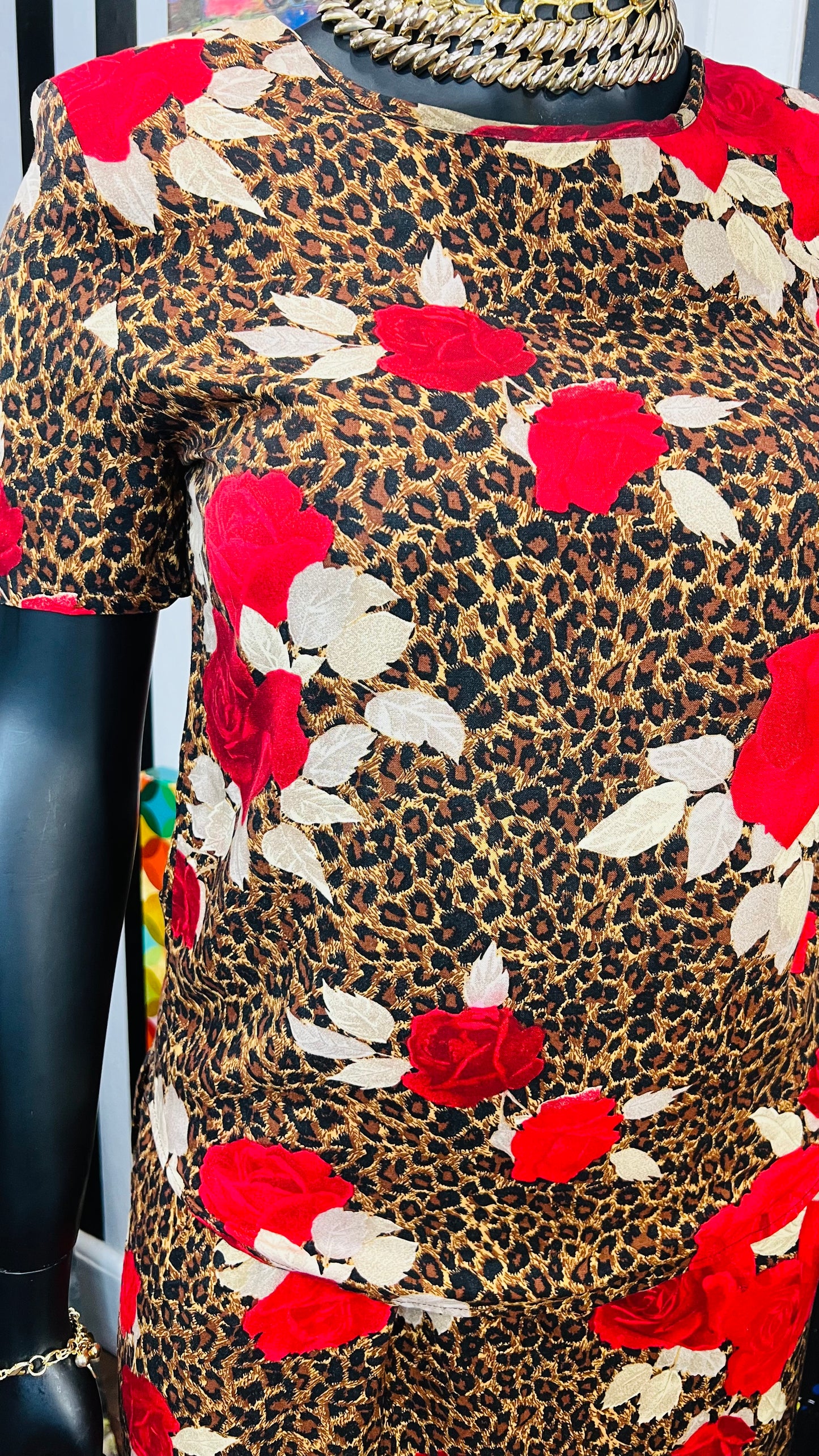 Vintage Rayon Animal Print & Rose Skirt Set (12)