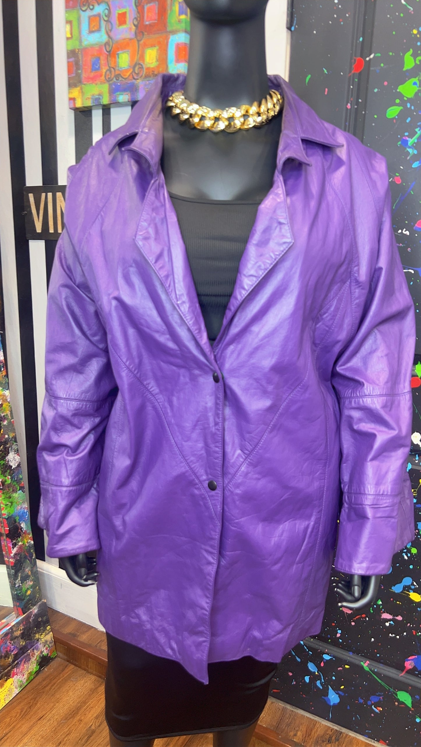 Vintage Genuine Leather Purple Coat (24)