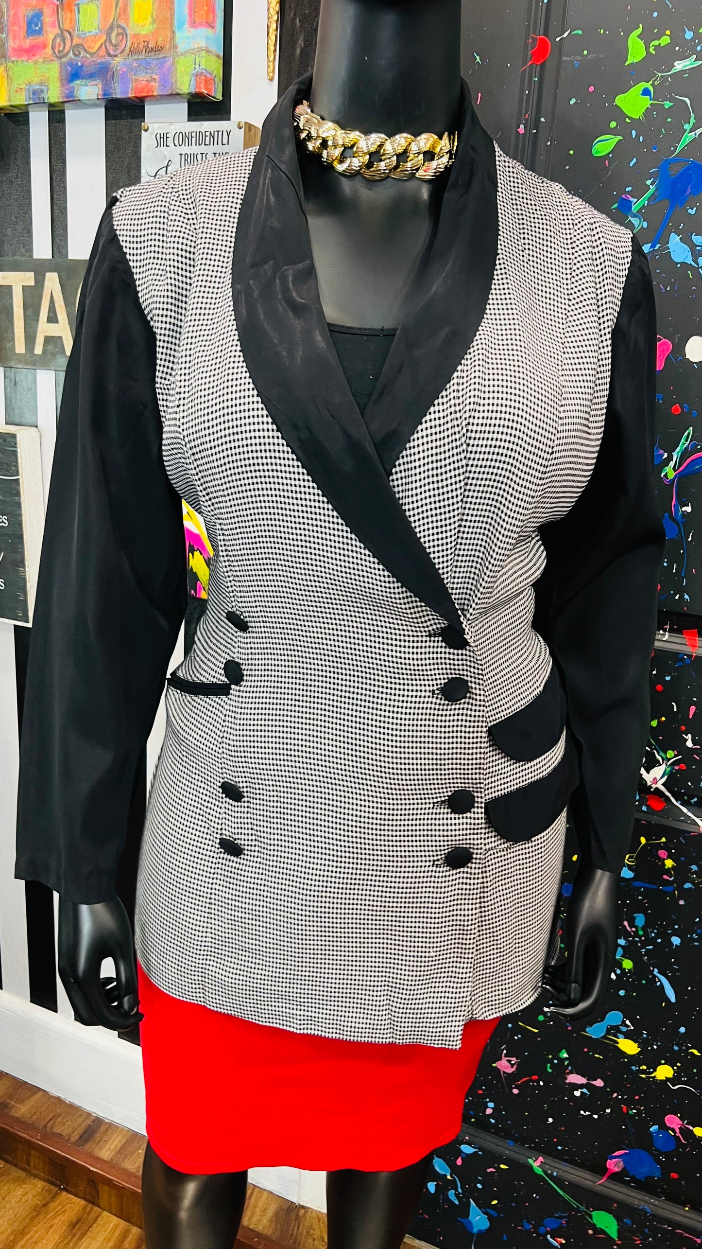 Vintage Houndstooth Black & White Blazer (18W)
