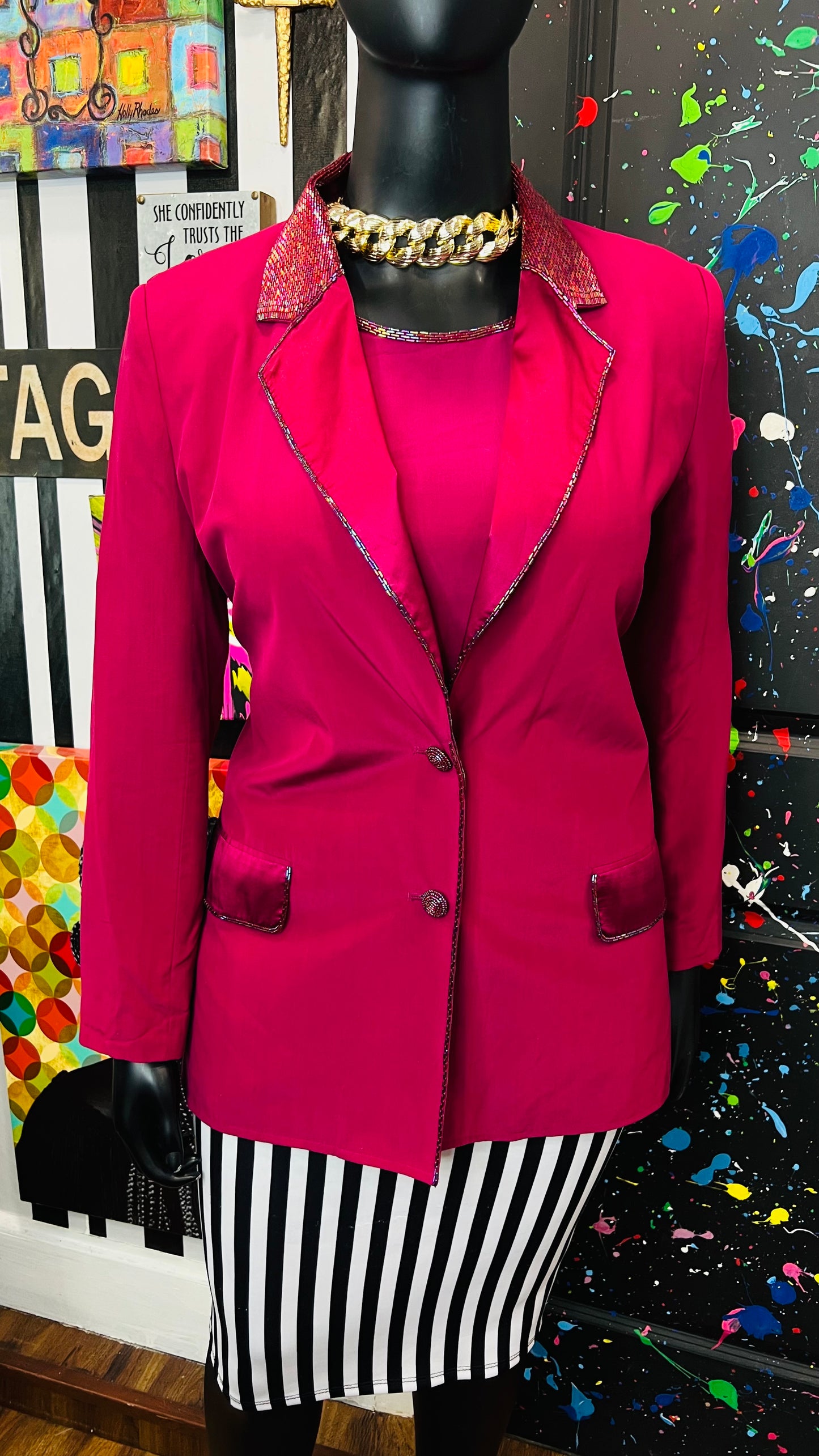 Vintage 100% Silk & Sequin Diane Gilman Blazer & Blouse Set (14)