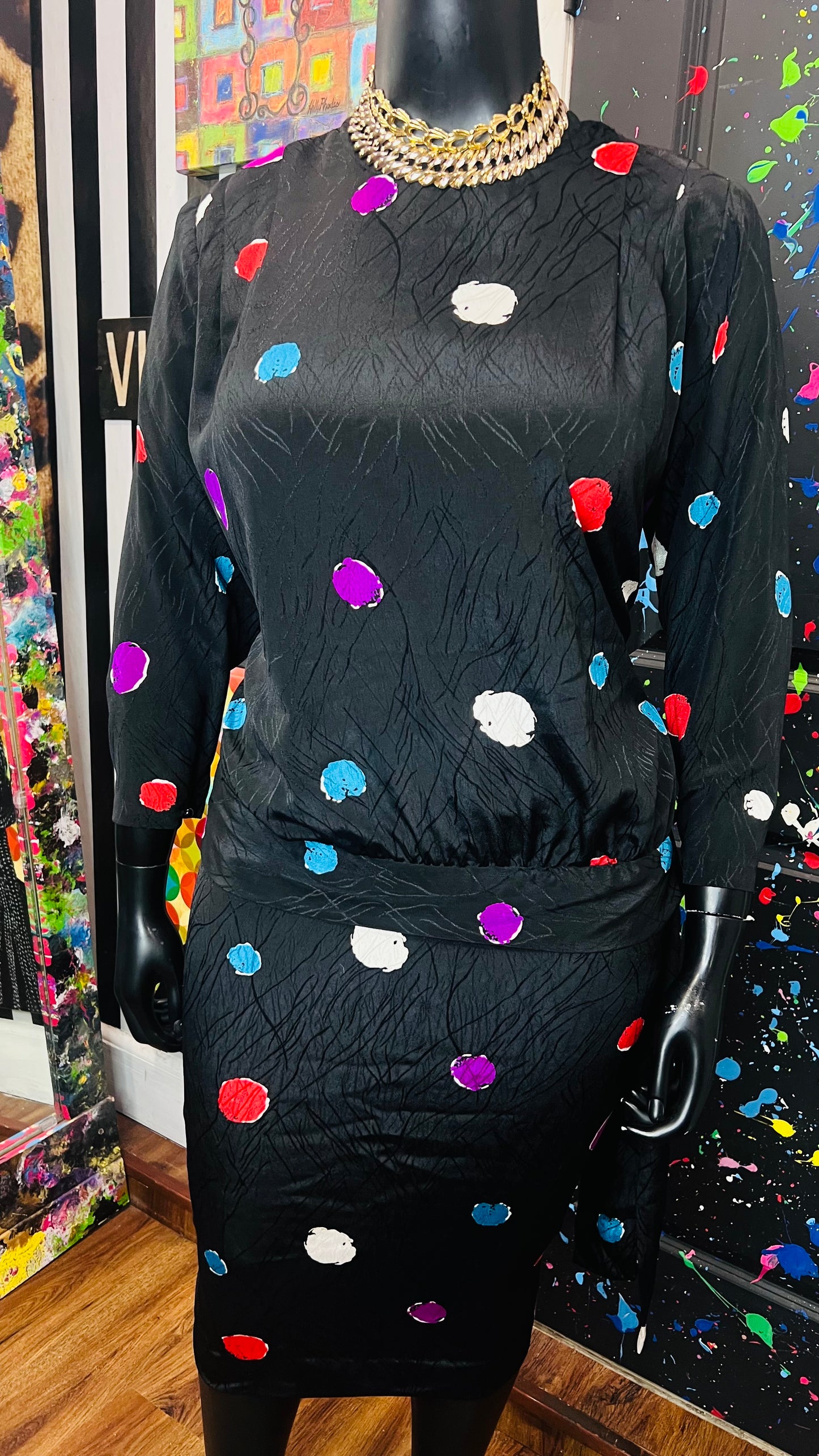 Vintage Polka Dot ColorBlock Skirt Set (14)