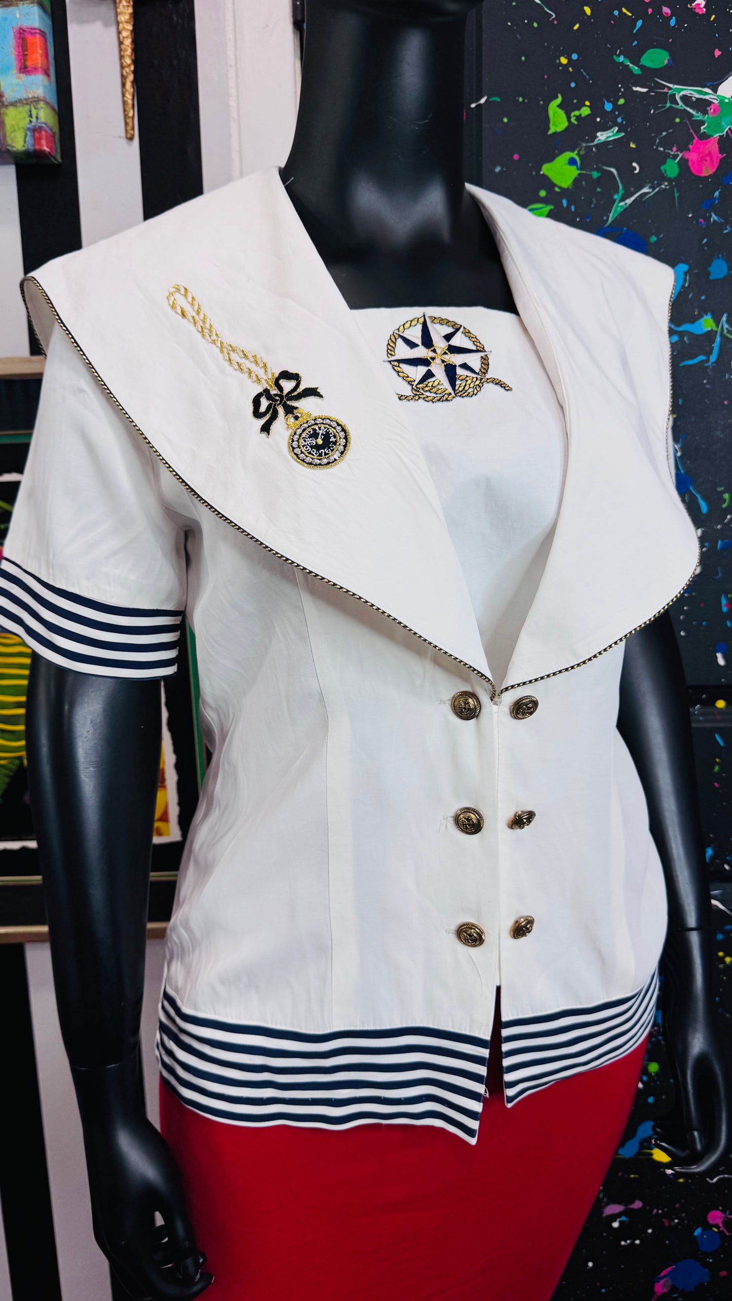 Vintage Nautical Blue & White Blouse (14)