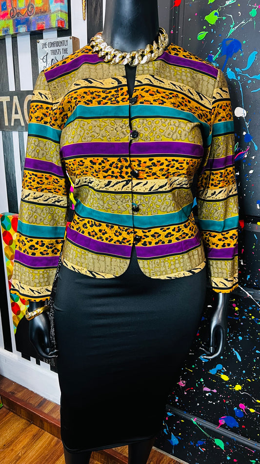 Vintage Cropped Animal Print & Colorblock Blazer (16)