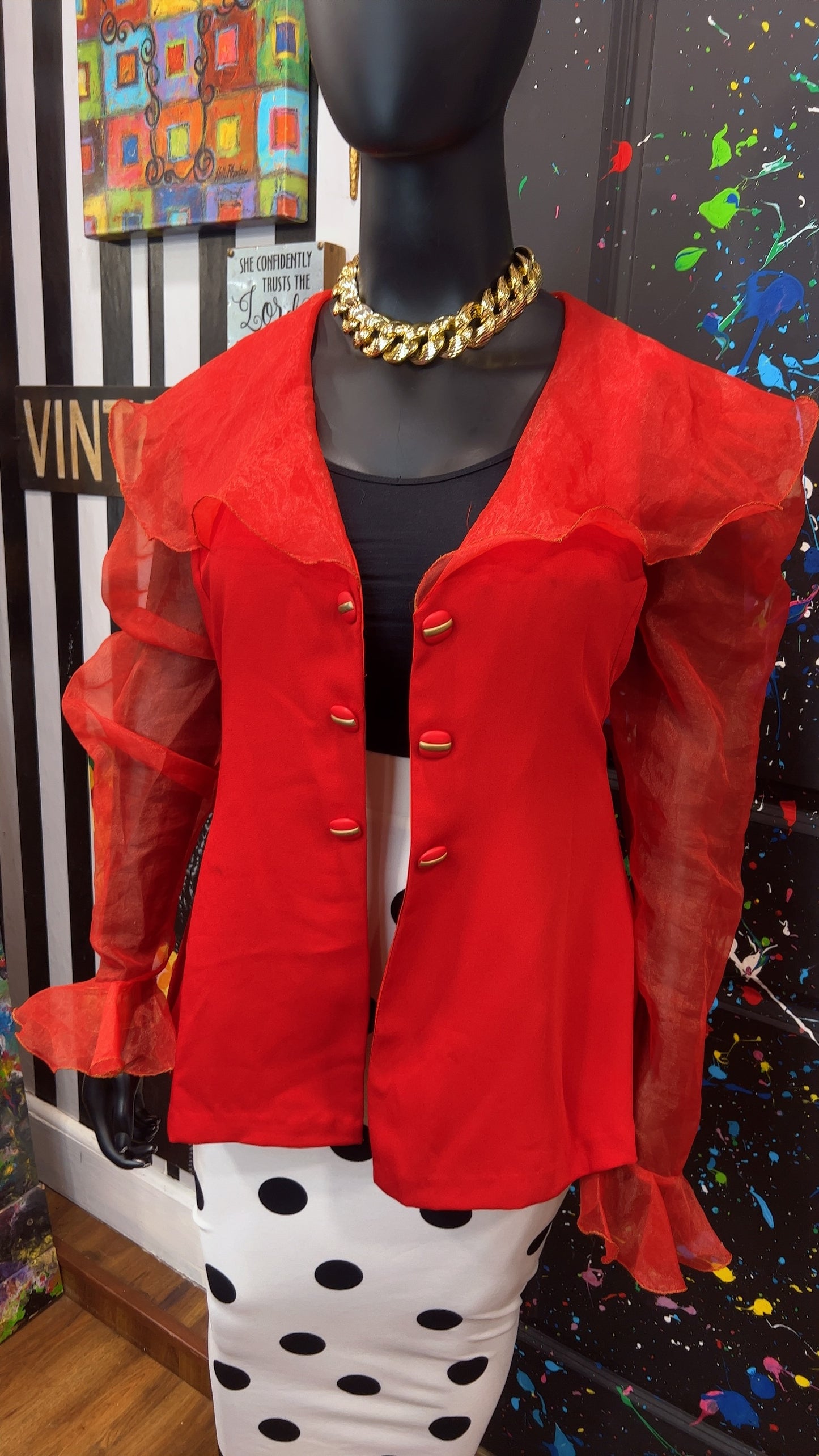 Vintage Open Sheer Sleeves Blazer (22)
