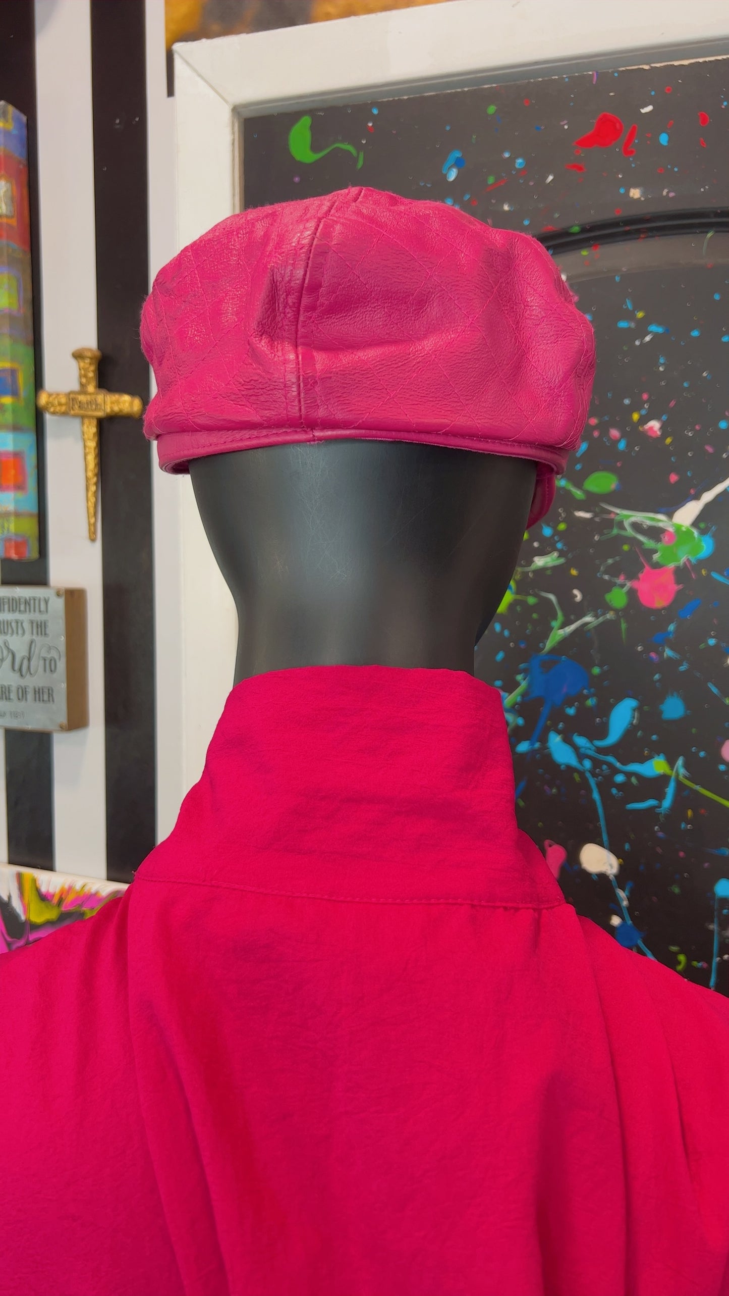Vintage Pink Genuine Leather Hat