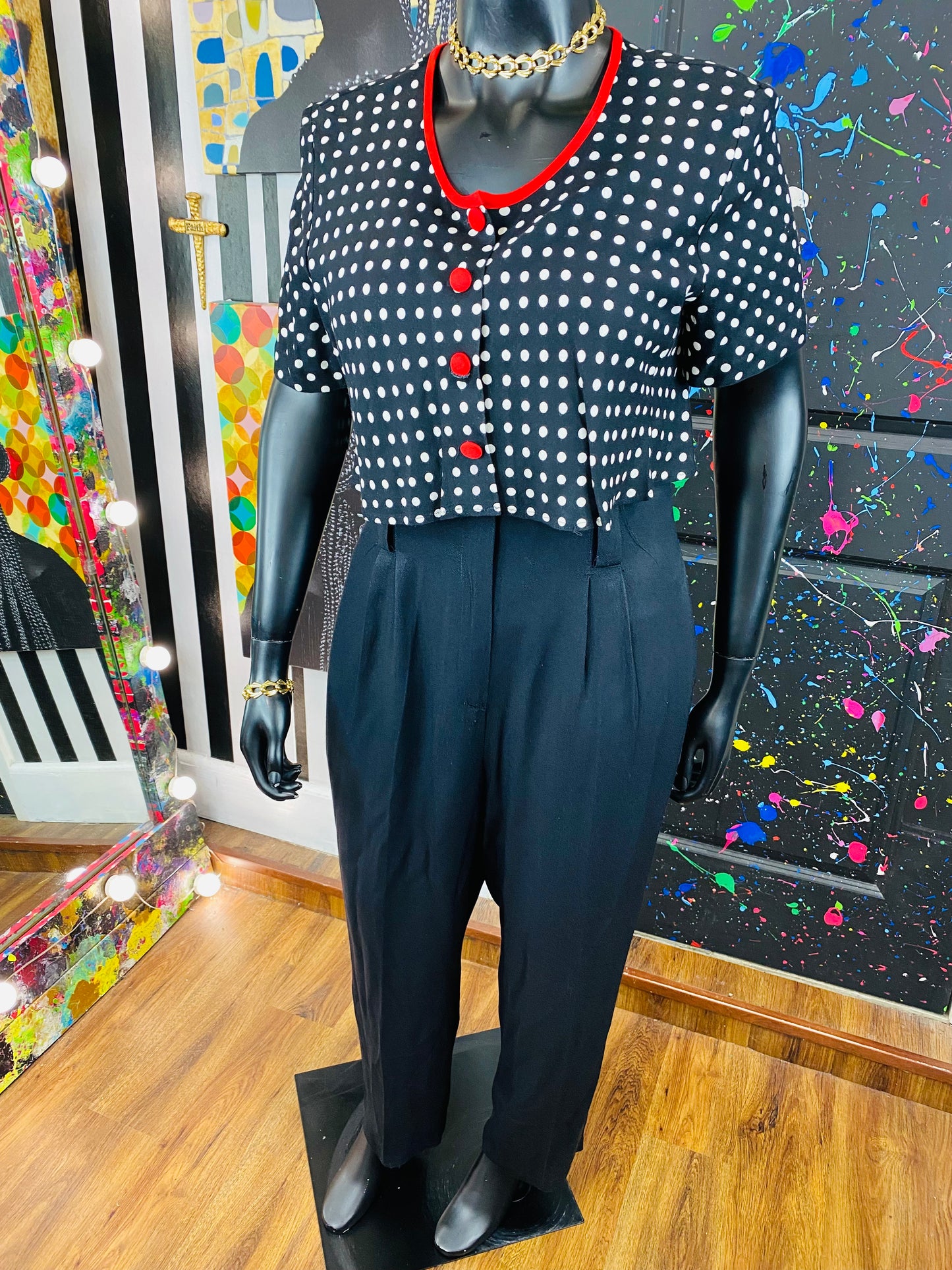 Vintage B&W&Red Menu Jumpsuit