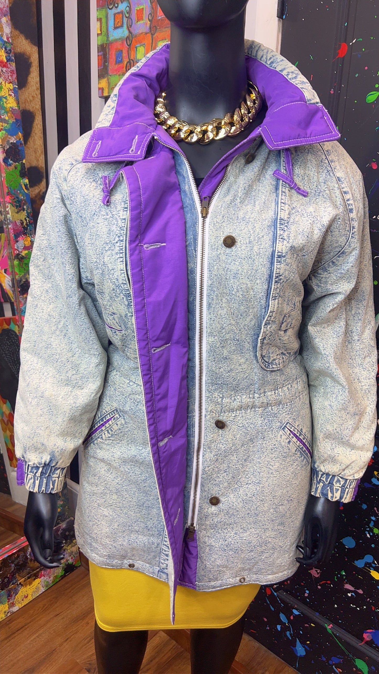 Vintage Stonewash Denim & Purple Puffer Coat (16)