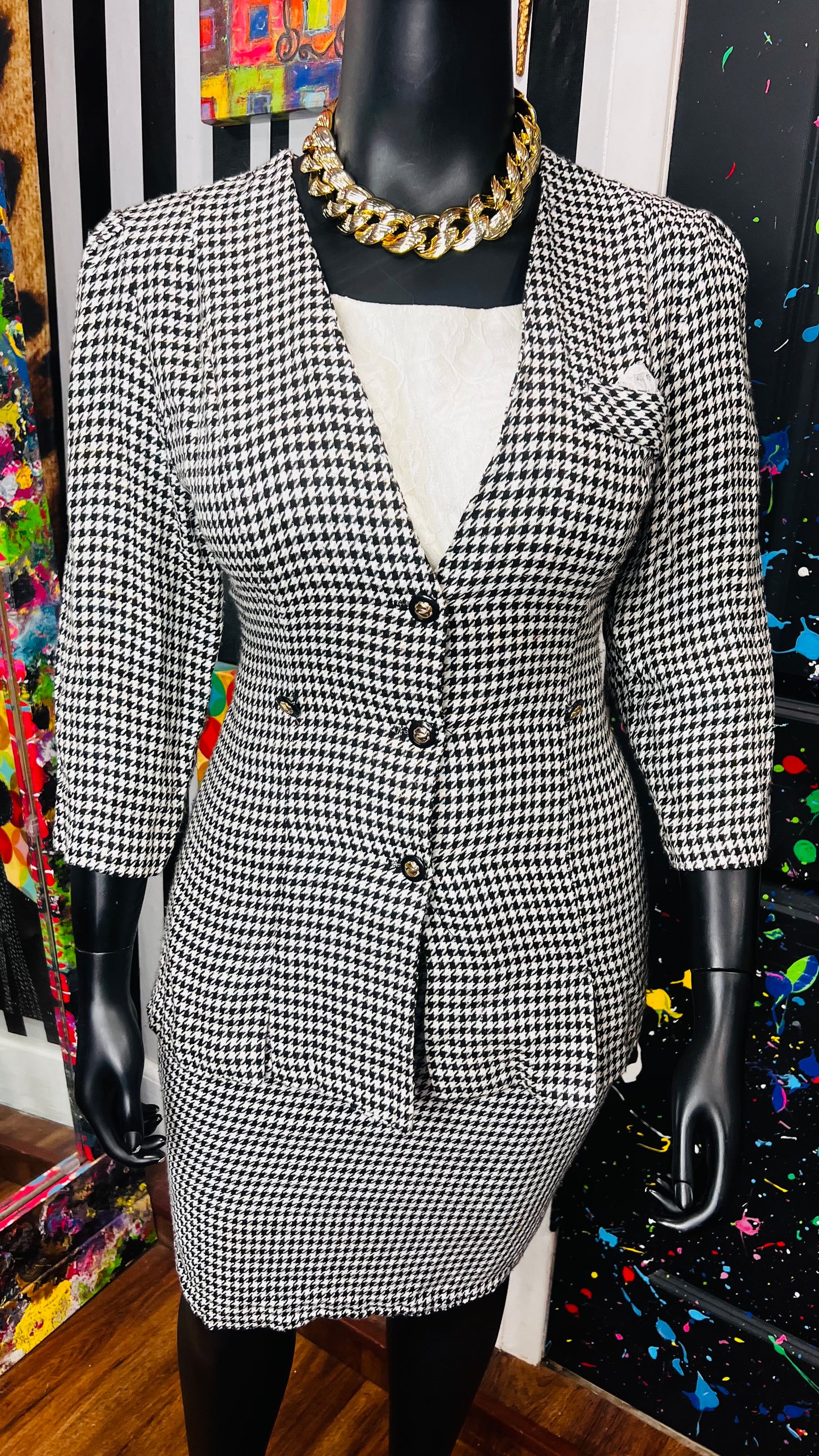 Vintage Sparkle & Lace Houndstooth Skirt Suit (18)