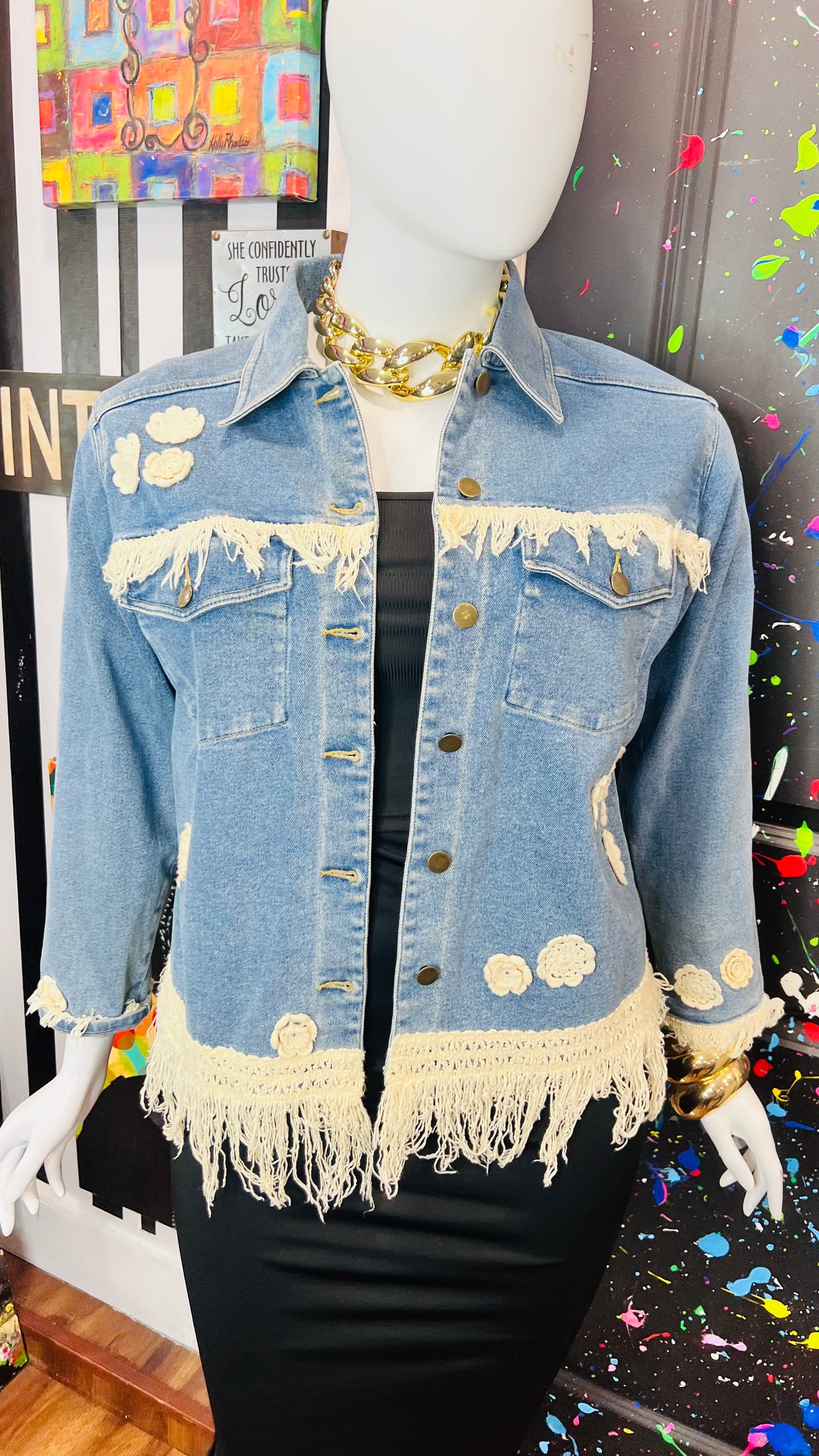 Vintage Carole Little Denim Jacket with Fringe (14)