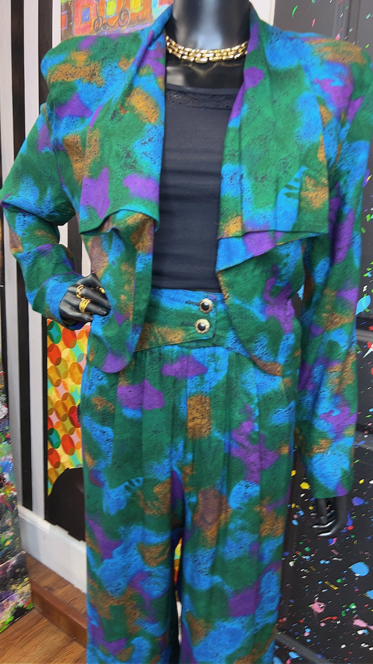 Vintage Abstract Rayon Pants Set (14)