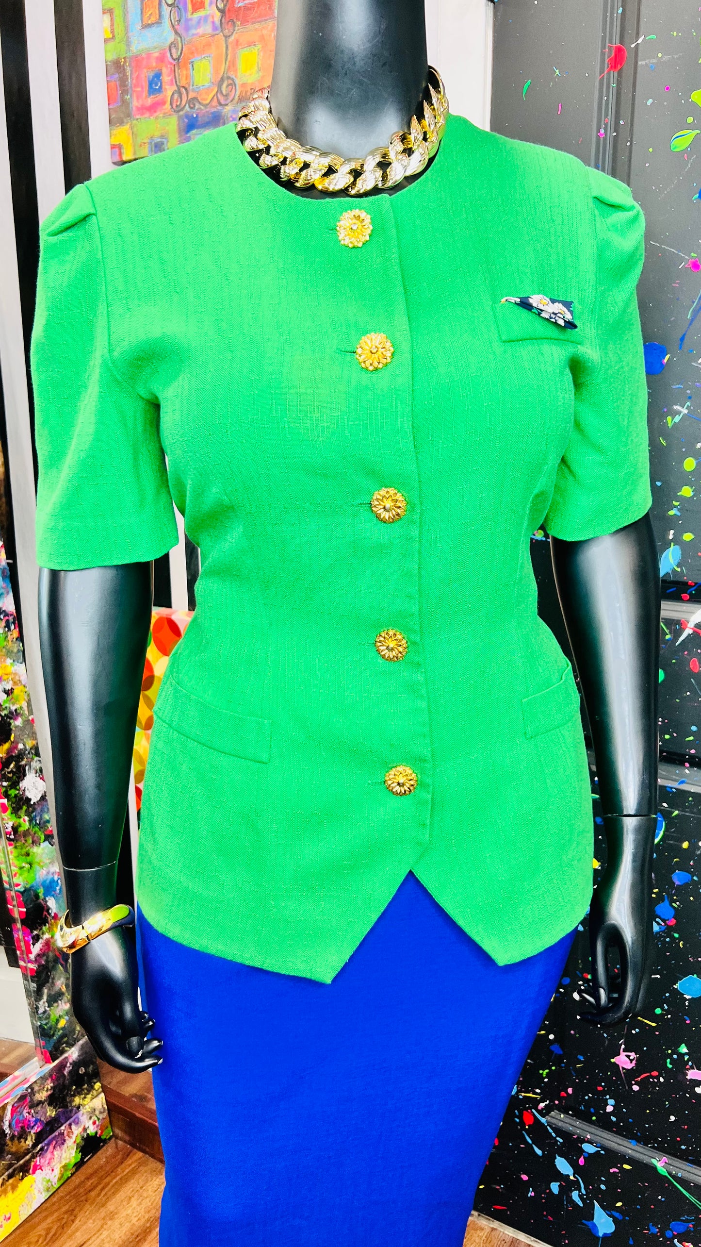 Vintage Green Blazer Blouse (16)