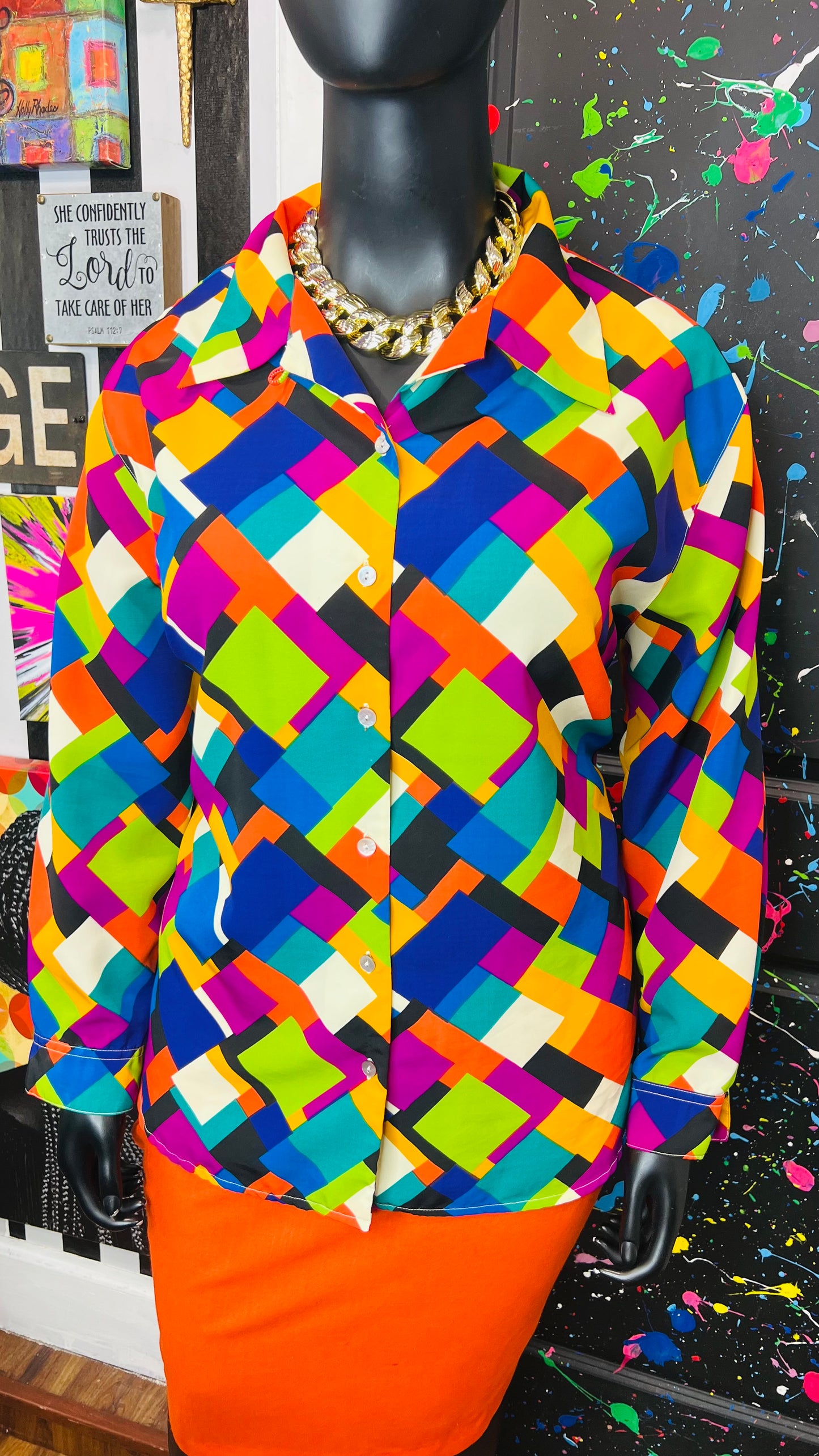 Vintage Abstract Polyester Blouse (20)
