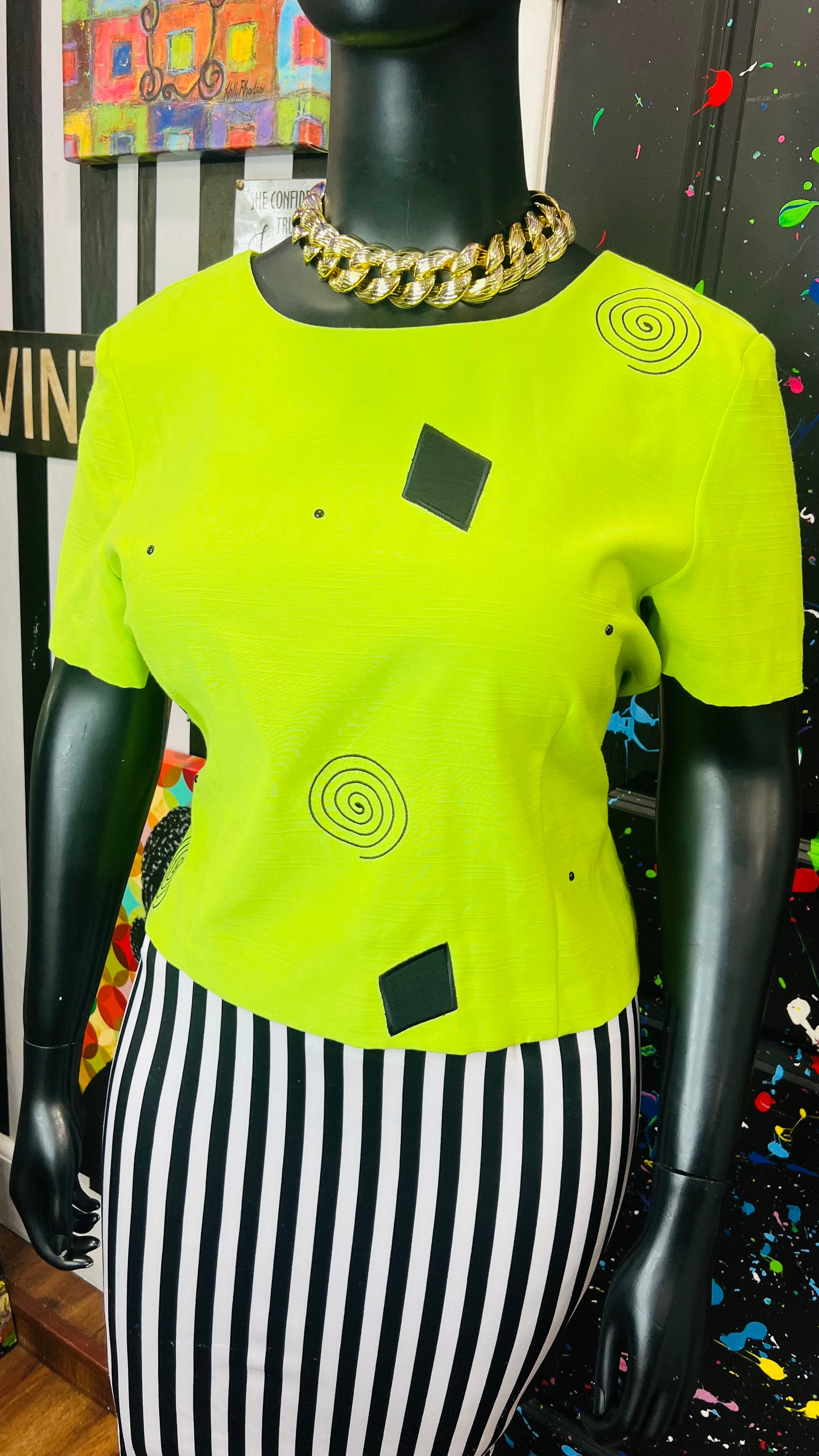 Vintage Green & Black Blouse (18)