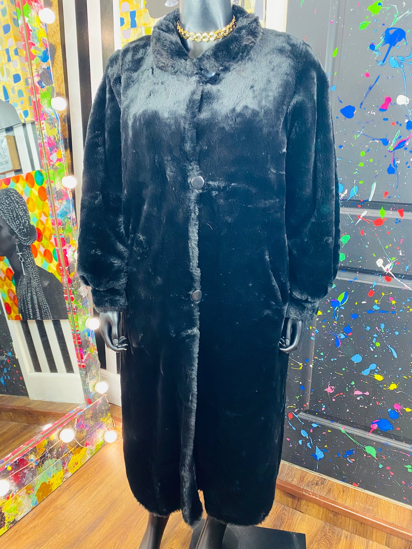 Vintage Black Fur Trench Coat