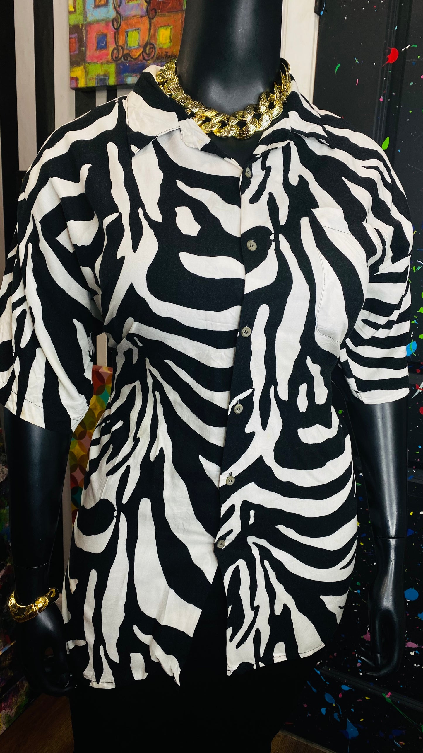 Vintage Black & White Rayon Blouse (18)