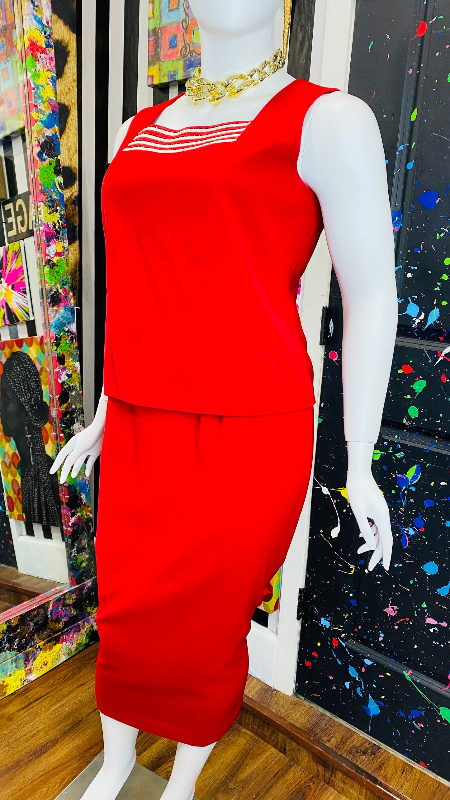 Vintage Red & White Skirt Suit (14)