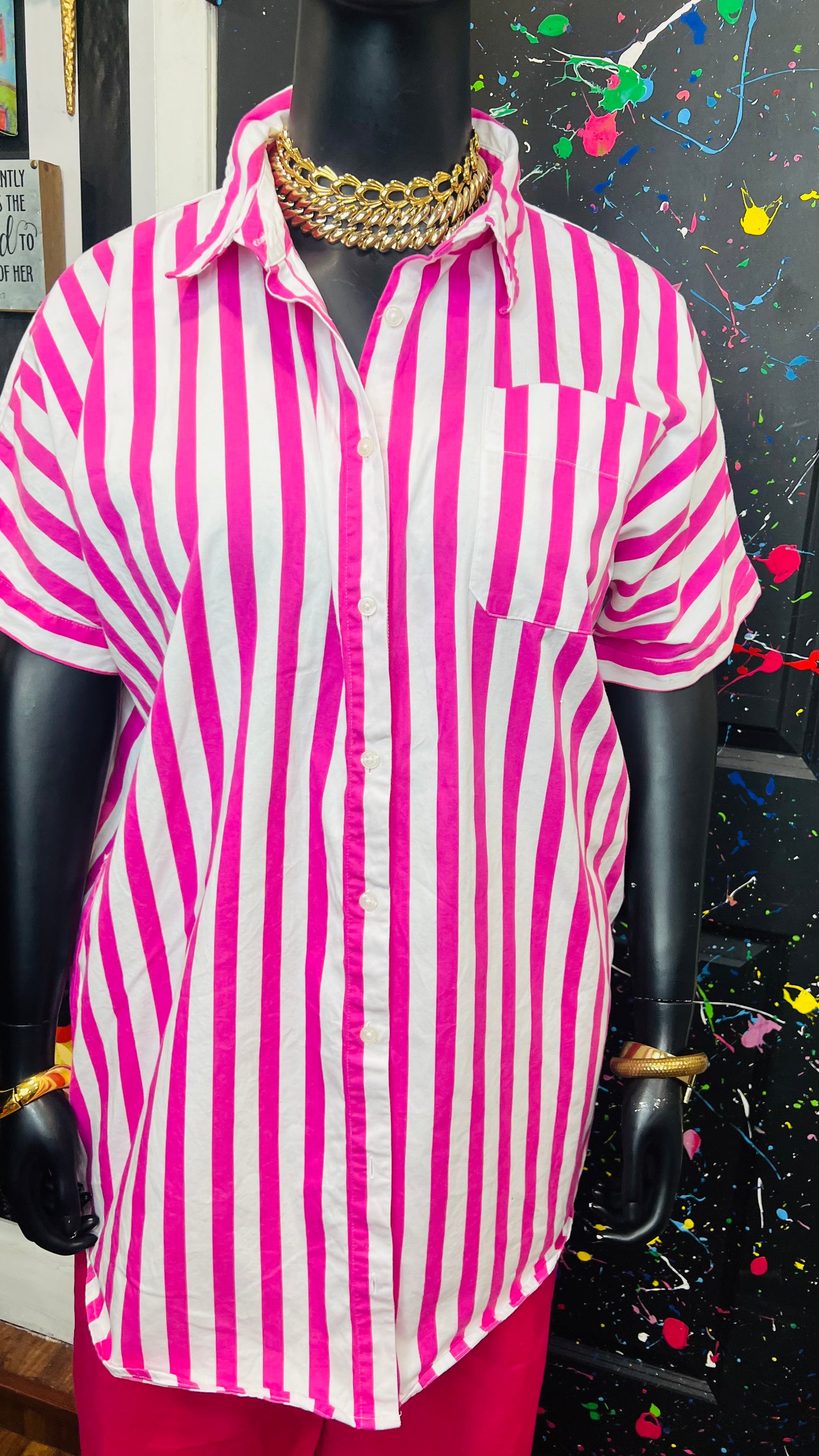Pink & White Cotton Striped Blouse (20)