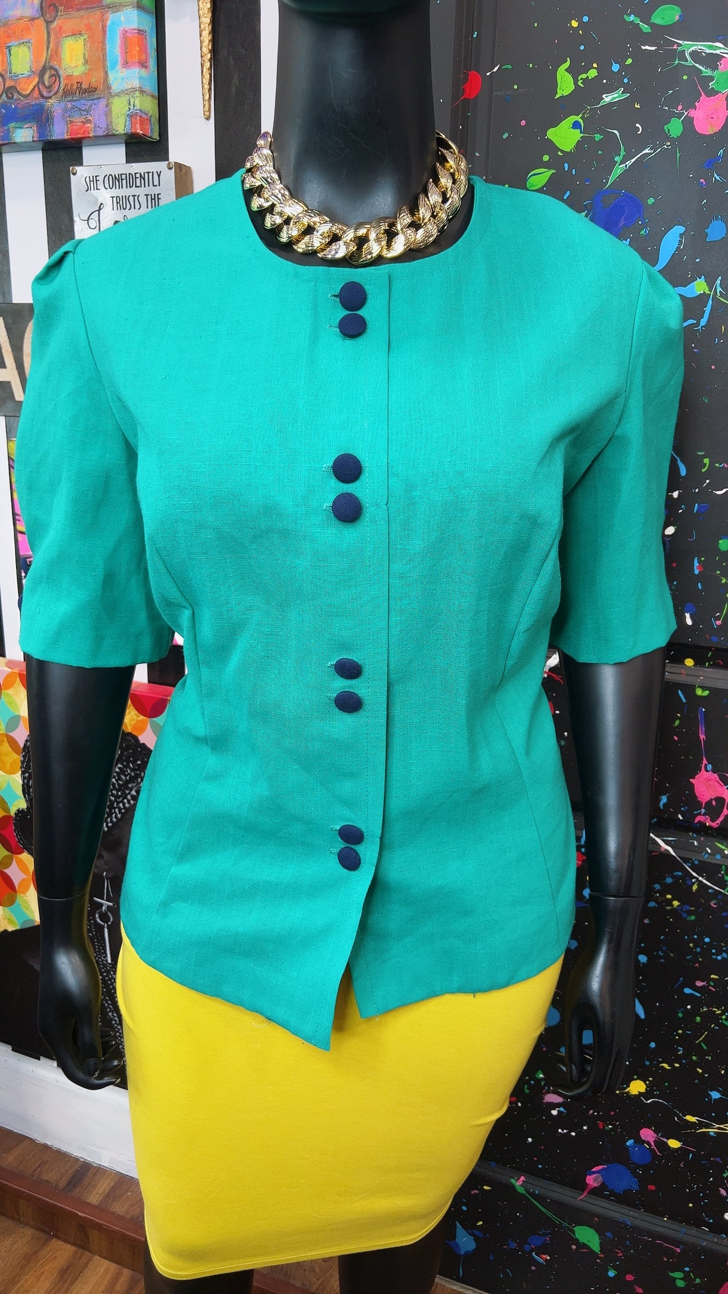 Vintage Teal Blazer Blouse (24)