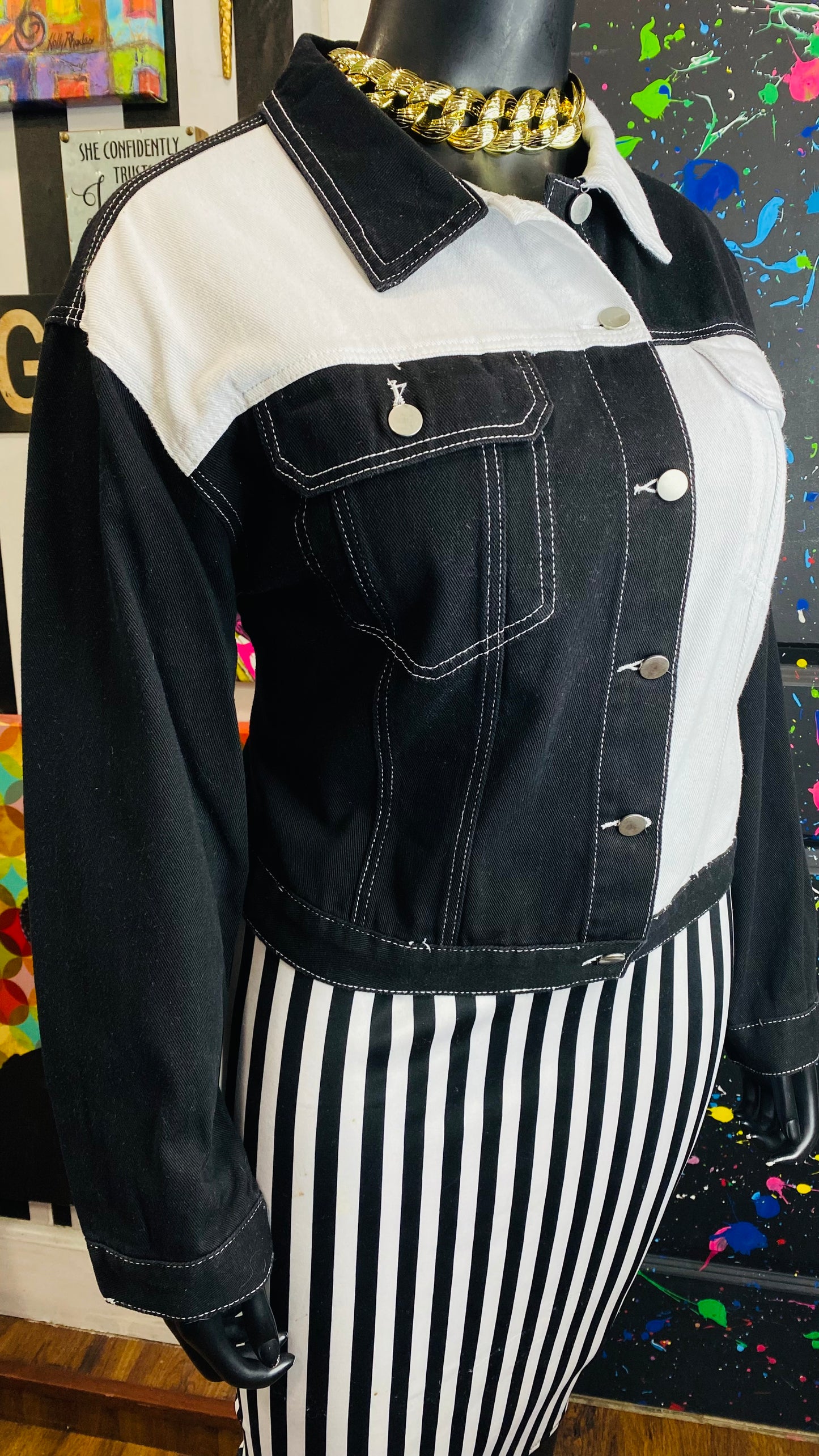 Denim Colorblock Cropped Jacket (20)