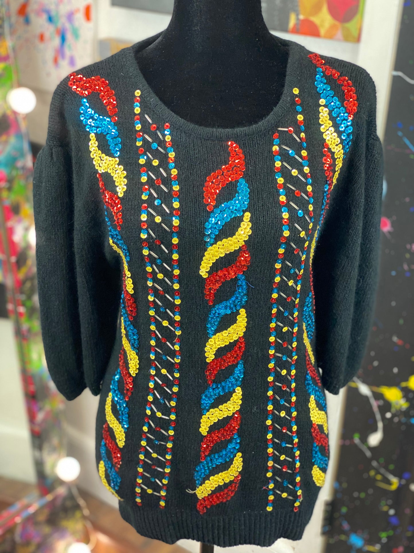 Vintage Short Sleeve Sequins Sweater