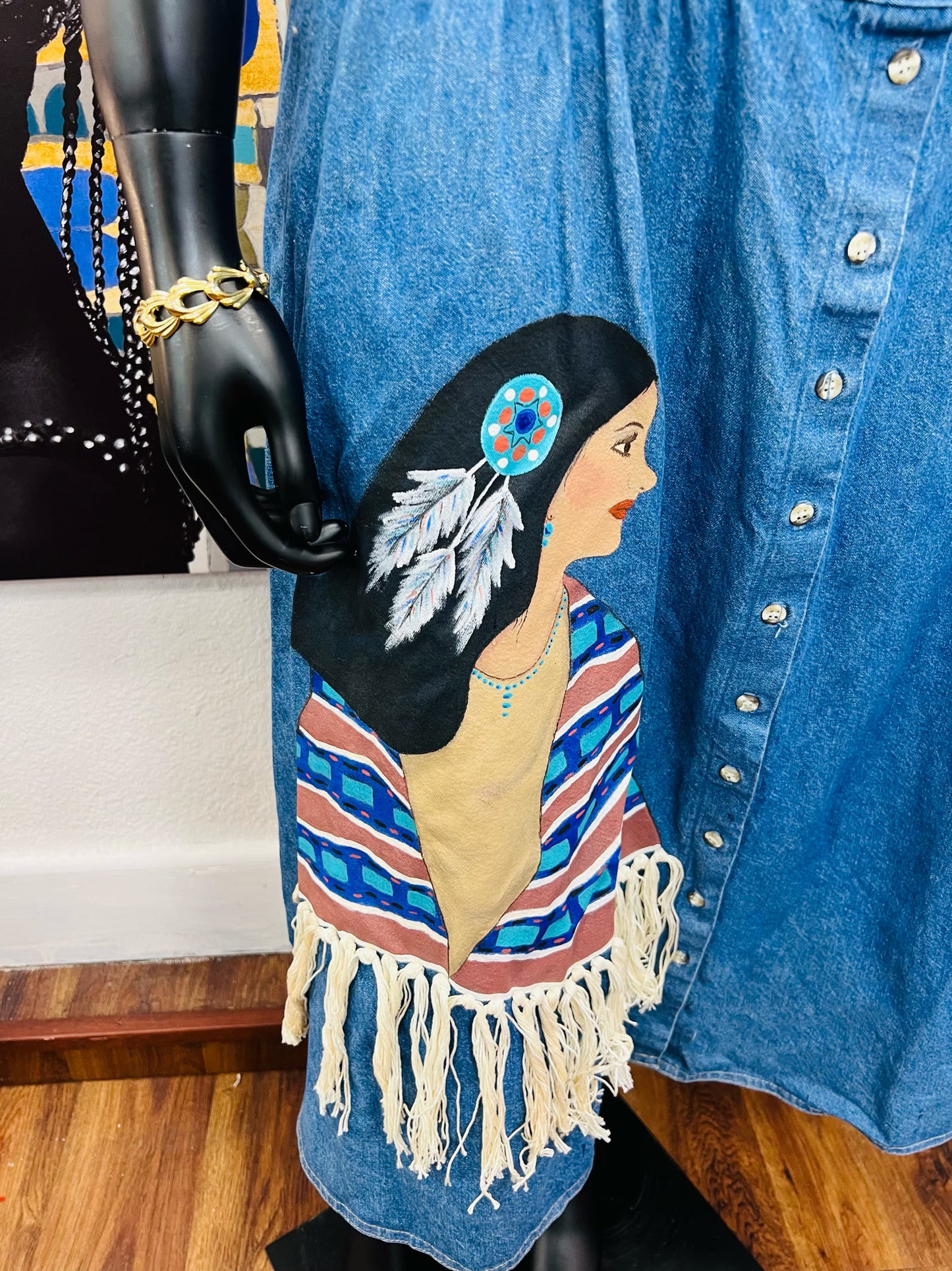 Vintage Denim Hand-painted Dress