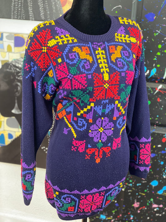 Vintage Multi Color Hand Knitted Sweater (18)