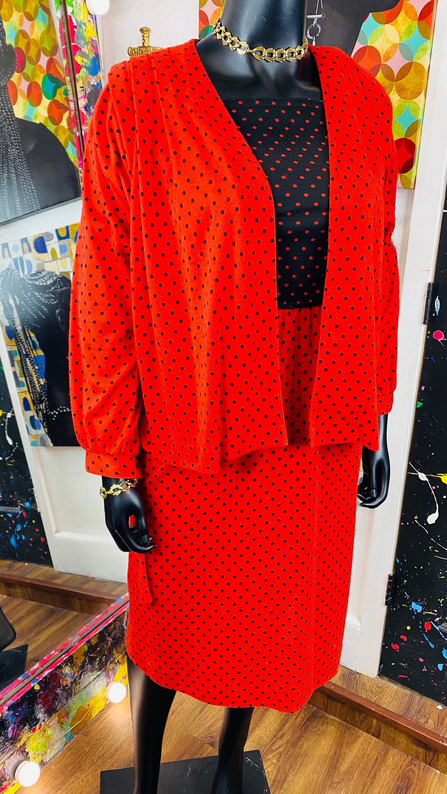 Vintage Polka Dot Dress & Sweater Set (12/14)