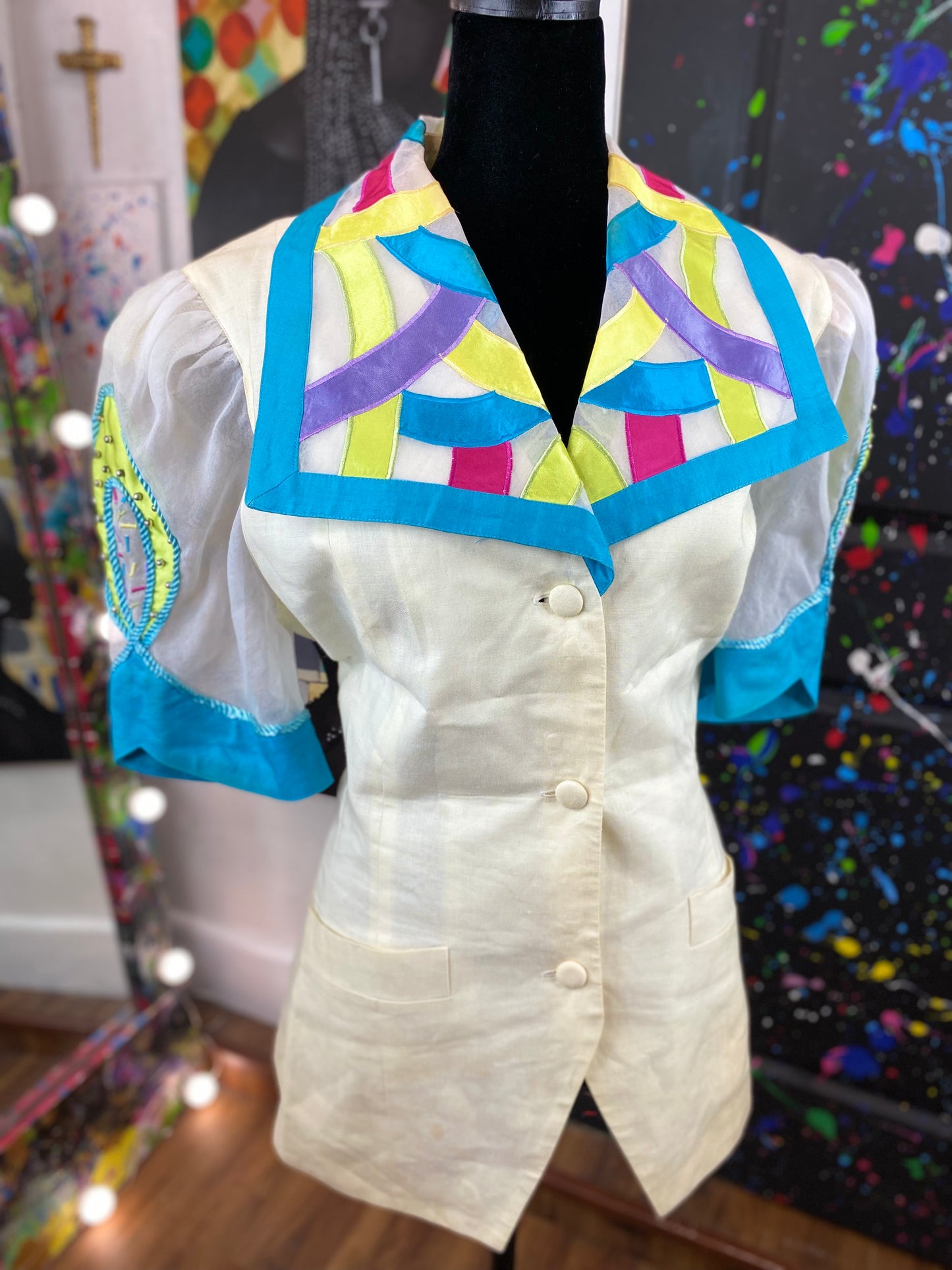Vintage Sheer Studded Sleeve Blouse