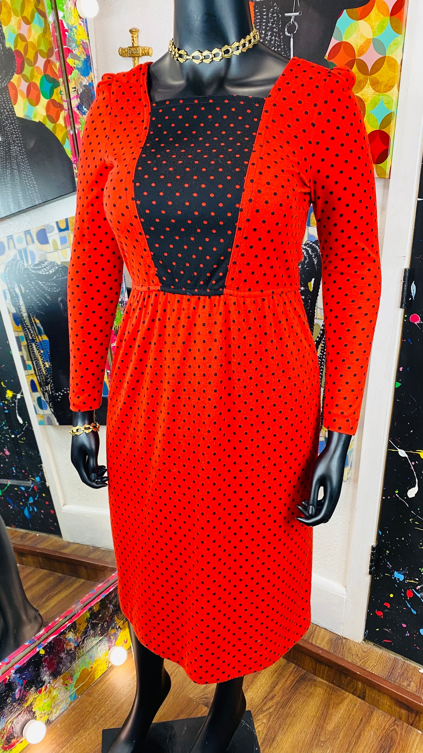 Vintage Polka Dot Dress & Sweater Set (12/14)